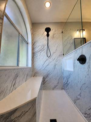 Cibolo Large Walk-In Shower Remodel with Hidden Niche and Smart Shower Controls
