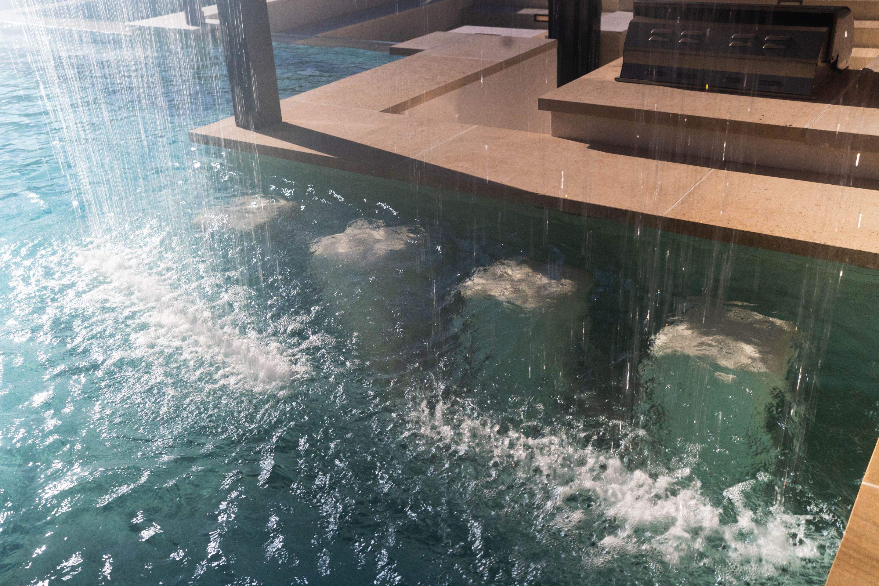 Modern Geometric Pool with Cabana and Fire Feature by Pinnacle Pools and Spas - DFW