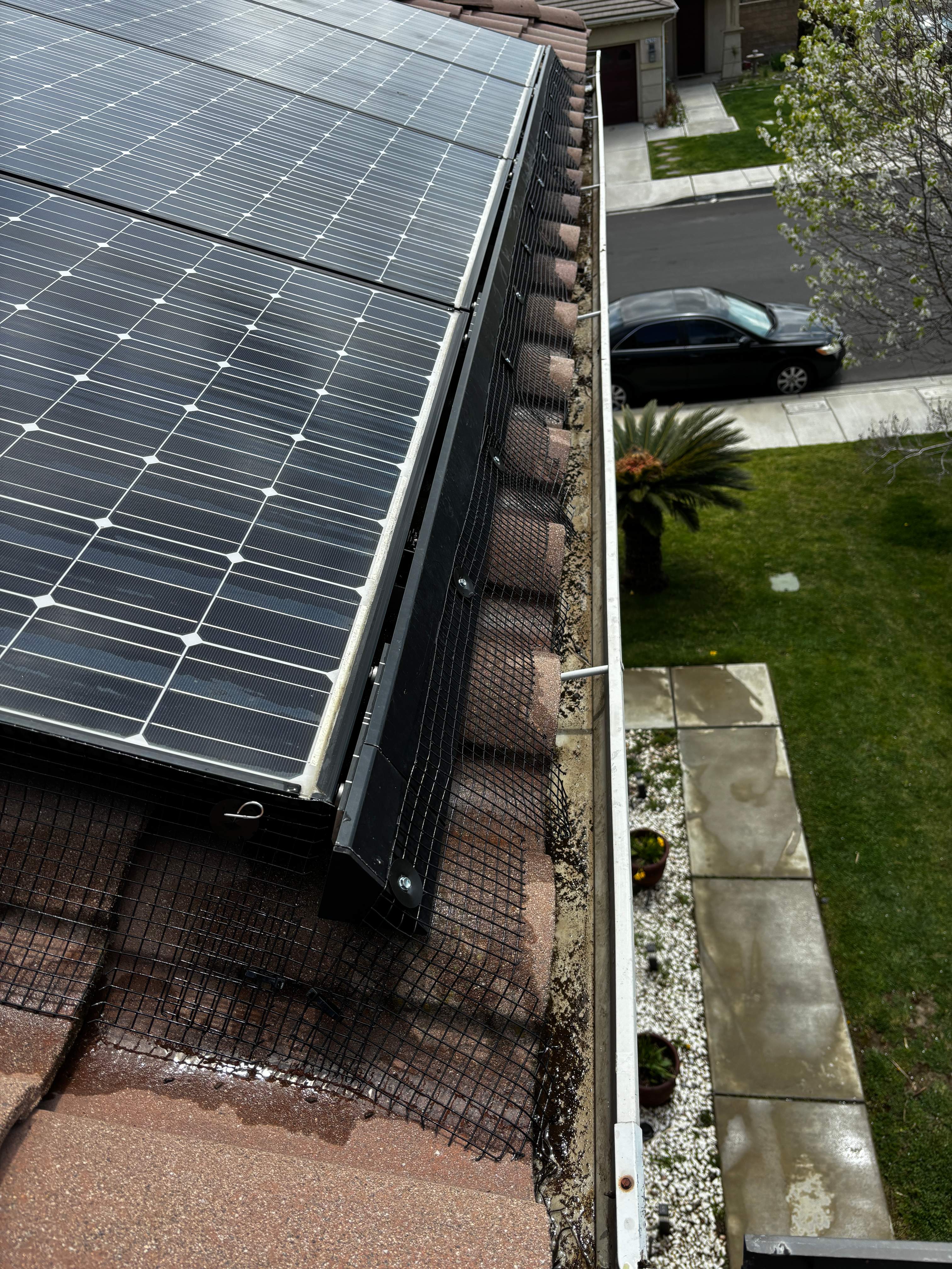 Completed Solar Panel Bird Proofing Project in Fontana Ca by Palm Coast Solar Cleaning