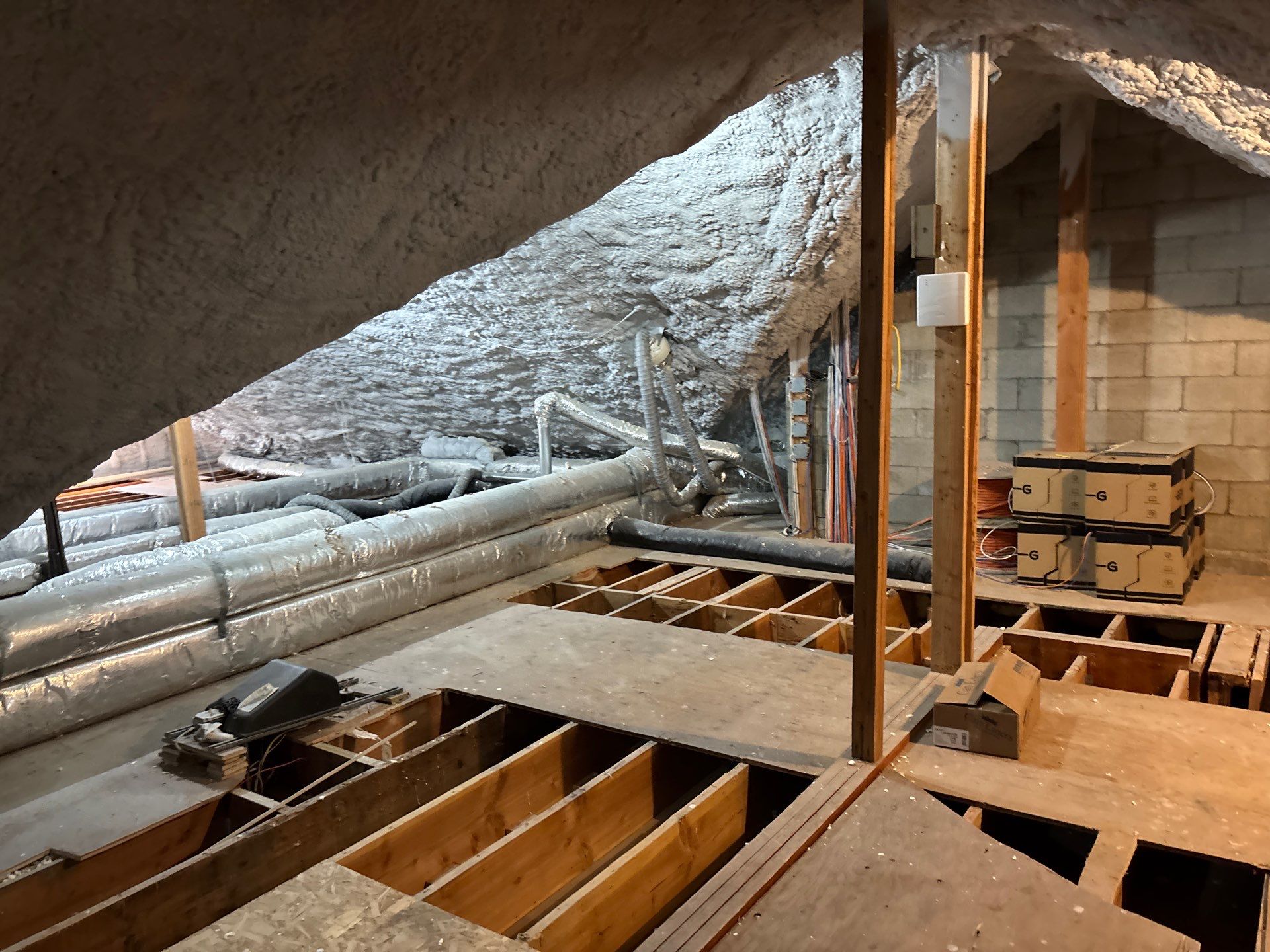 Attic Insulation using open cell spray foam by NYS Foam & Energy