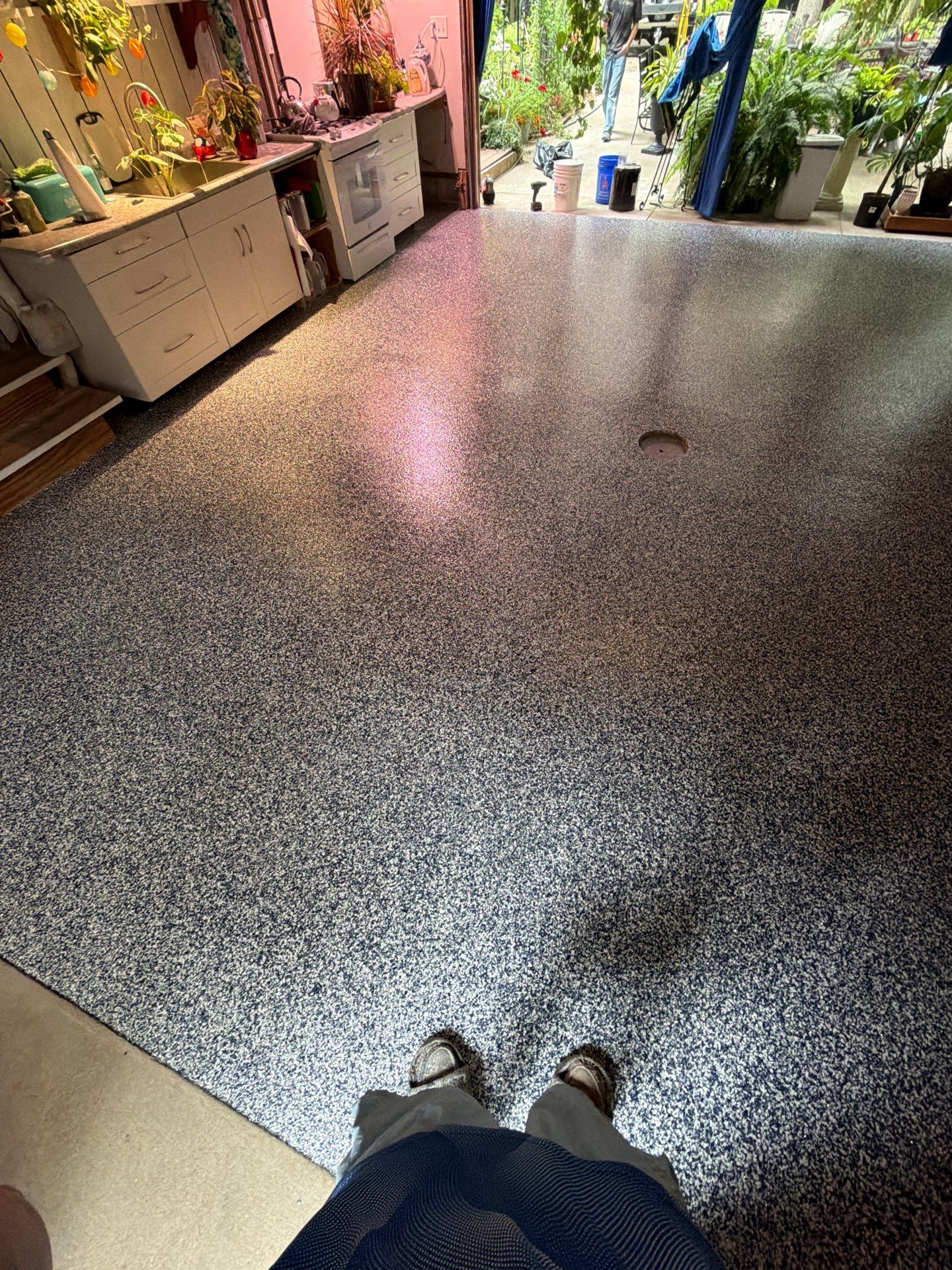 Custom Multi-Colored Epoxy Flake Garage Floor Coating in Montague by Gordon Painting