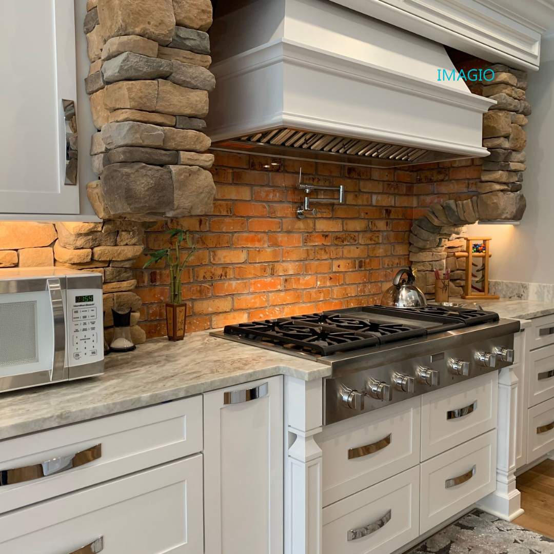 Kitchen Remodel using Weathered Brick IMAGIO Solid Glass Backsplash by IMAGIO