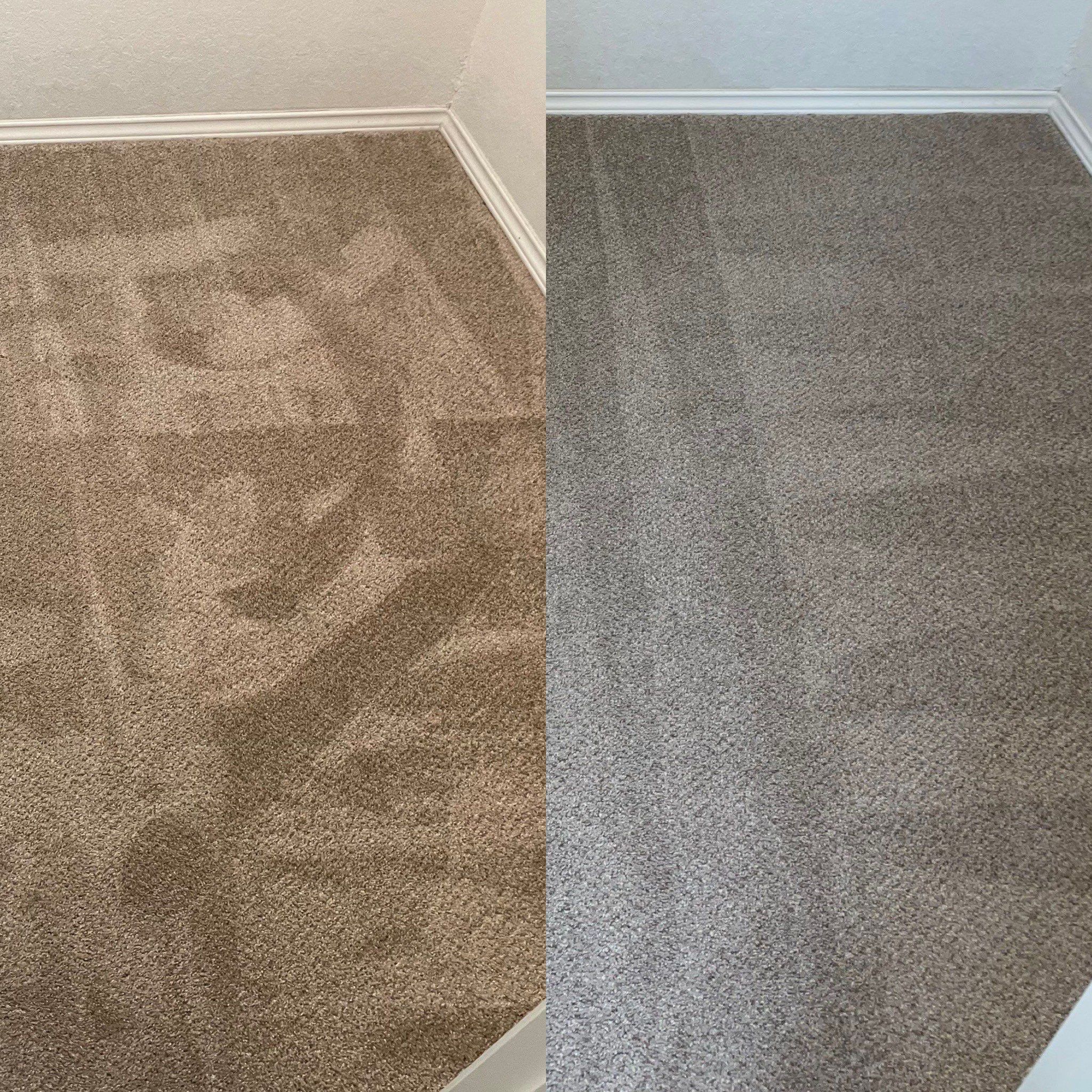 carpet cleaning services are being performed in these photos showing before and after results on carpeted floors