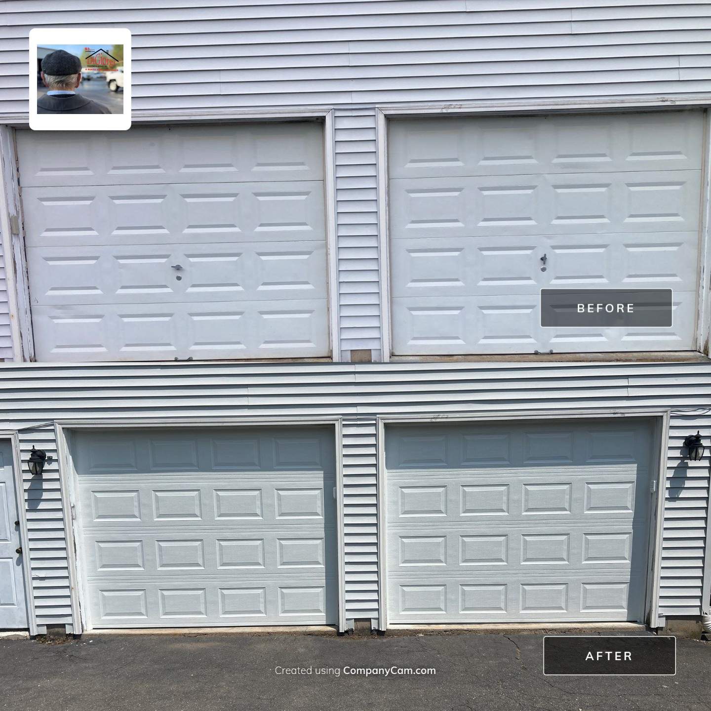 Double Garage Door Transformation by DiGiorgi Roofing and Siding Inc