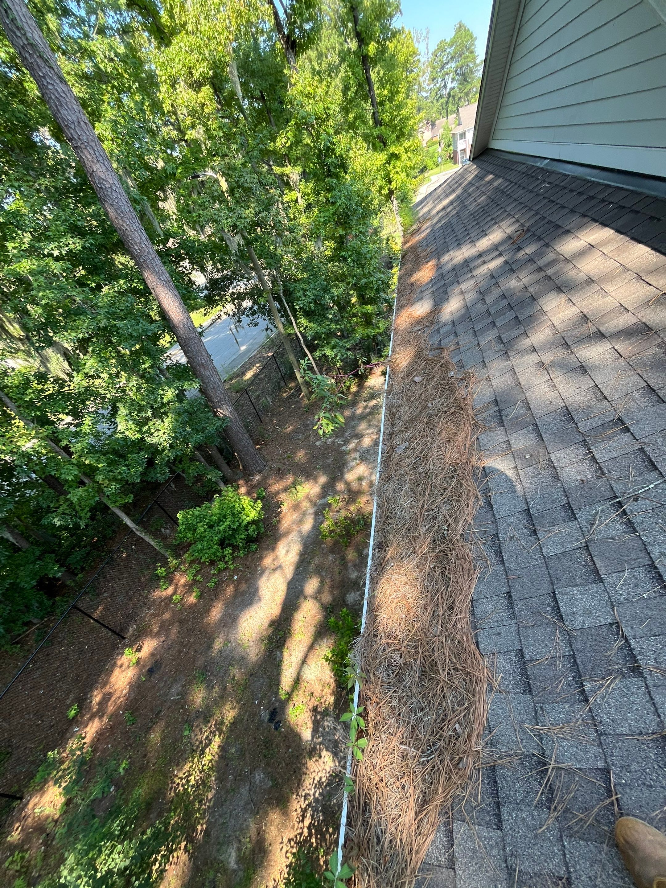 Commercial gutter cleaning Savannah, GA before photo with filled gutters