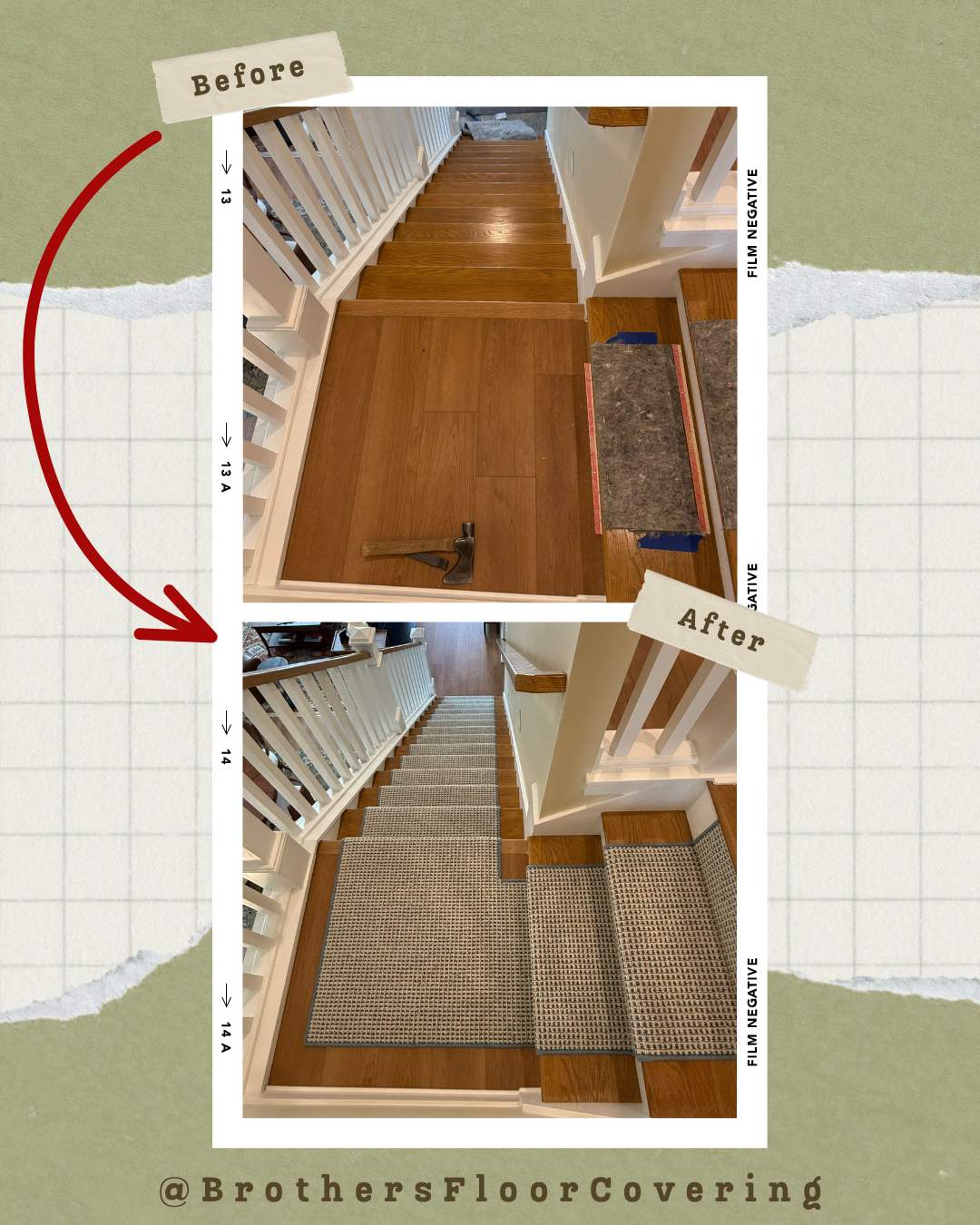 Textured Stair Runner Installation on Wooden Staircase in Zionsville by Brothers Floor Covering INC.