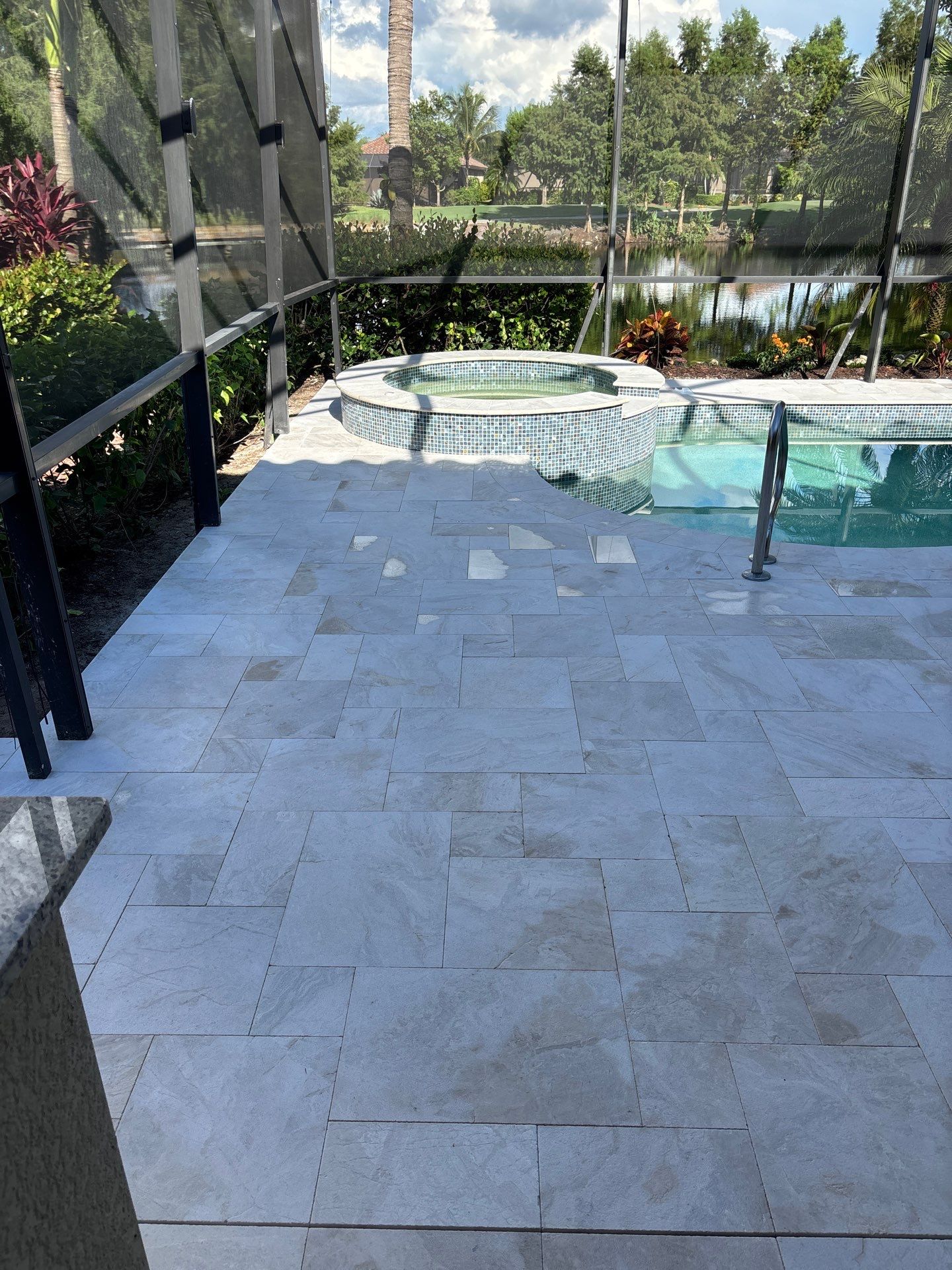 Textured Marble Pool Deck - Bonita National Golf & Country Club by Old Town Pavers Llc