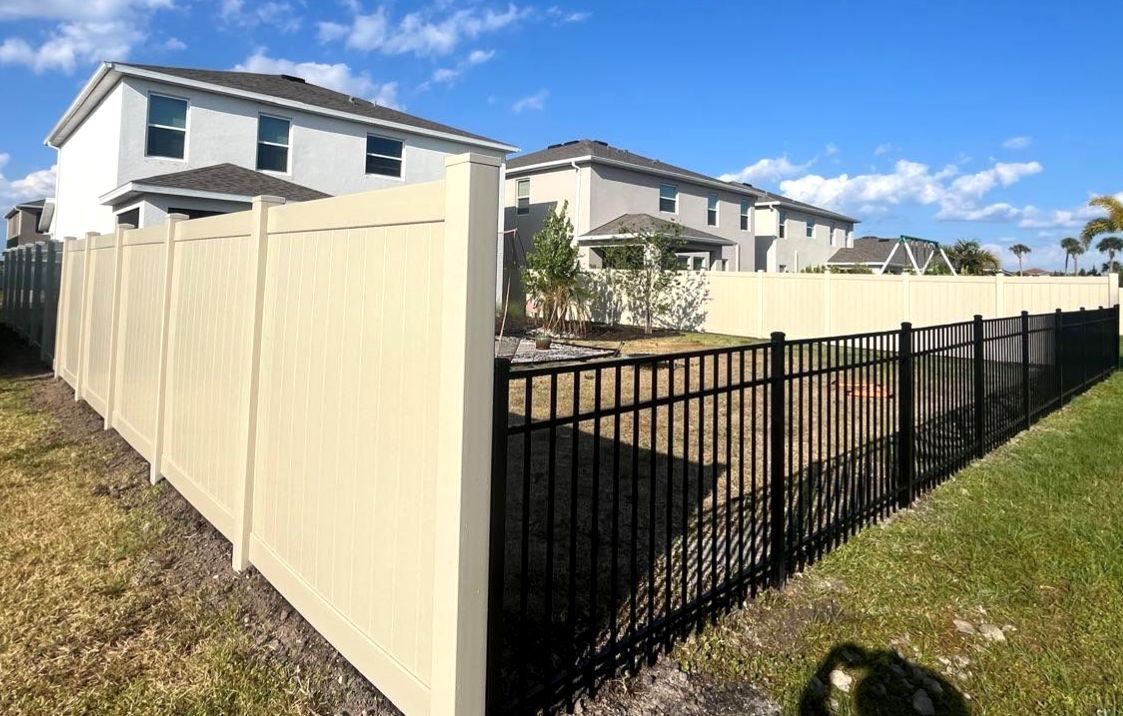 Aluminum Fence Installation using Black 3 Rail Aluminum and Vinyl Privacy Fence  by Asap fence and gates, LLC