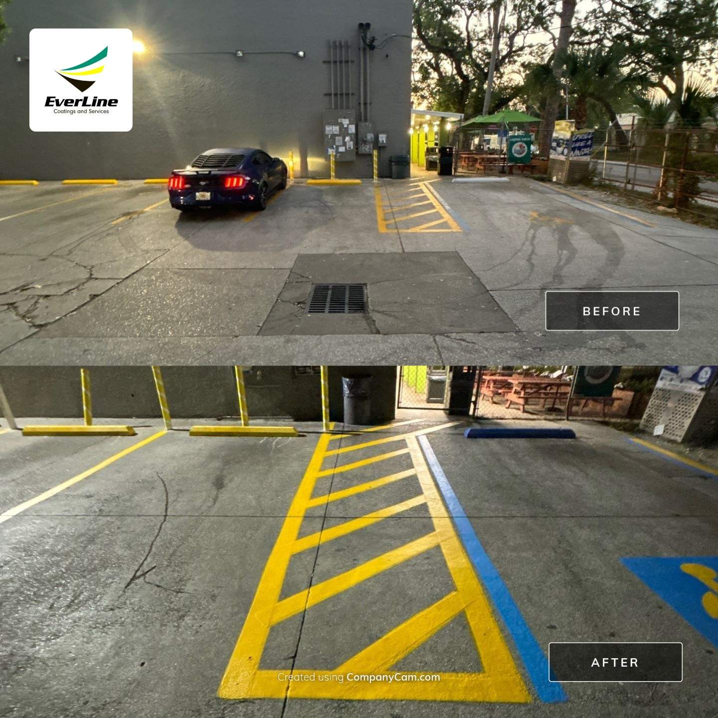 Bollard Installation, Line Striping, & Parking Block Installation at La Primavera Supermarket  by Everline Coatings & Services - Southwest FL