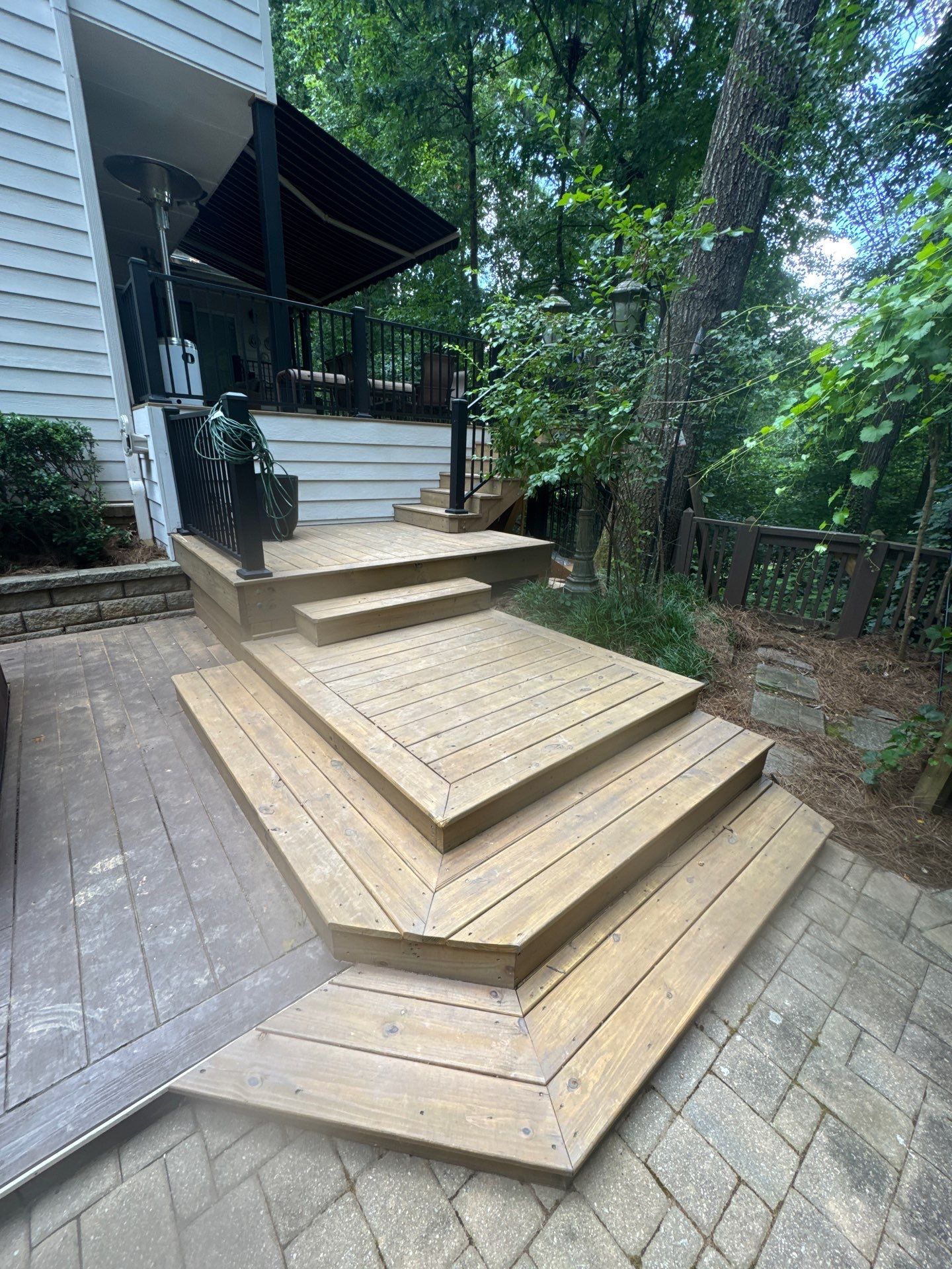 Multi-Level Wood Deck Staining and Restoration in Atlanta by Swift Home Renovations