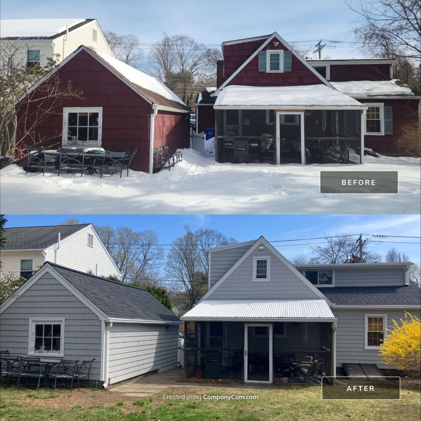 Siding transformation with Cert. Cedar Impressions D/7 Perfection Straight Bottom, Sterling Gray by DiGiorgi Roofing and Siding Inc