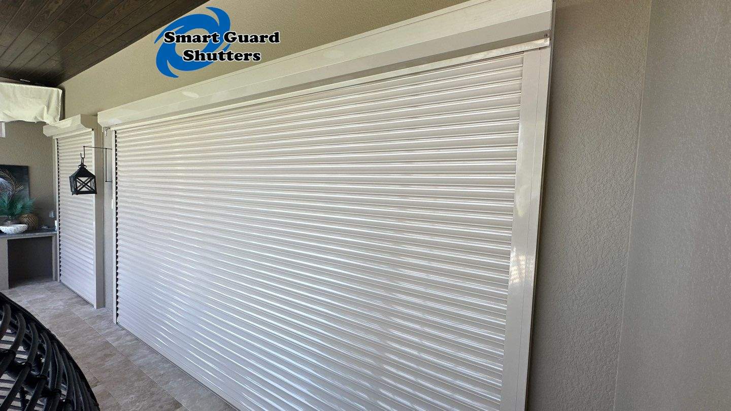 Motorized Rolling Shutters in Beige  by Smart Guard Shutters