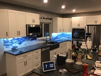 Kitchen Remodel using IMAGIO Solid Glass Backsplash