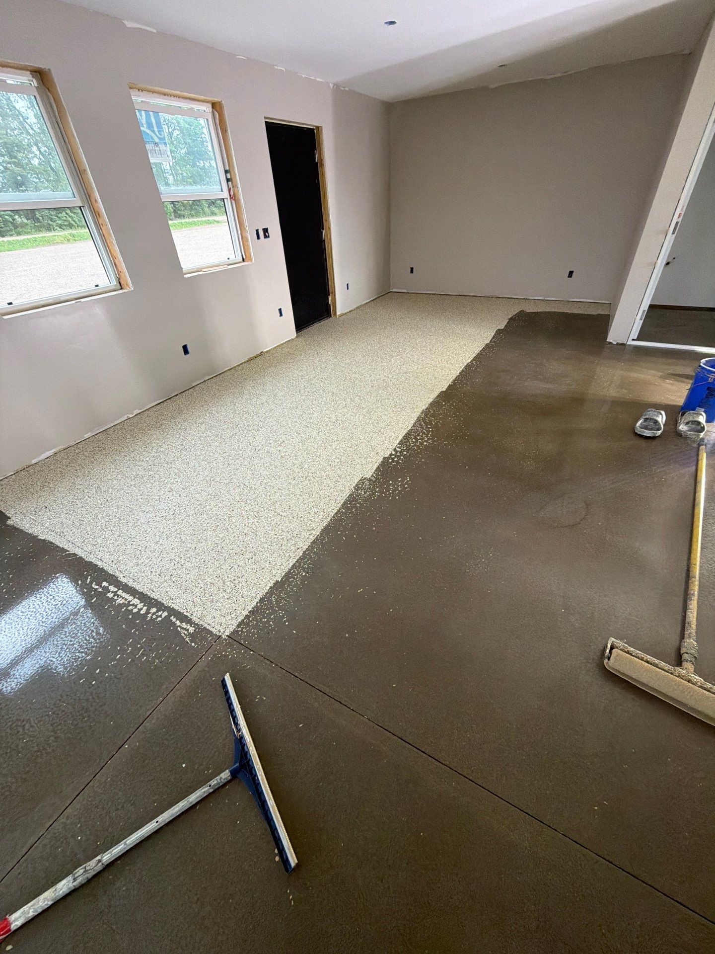 ShoreLine Epoxy Flake Floor Installation for Grand Haven Workshop by Gordon Painting