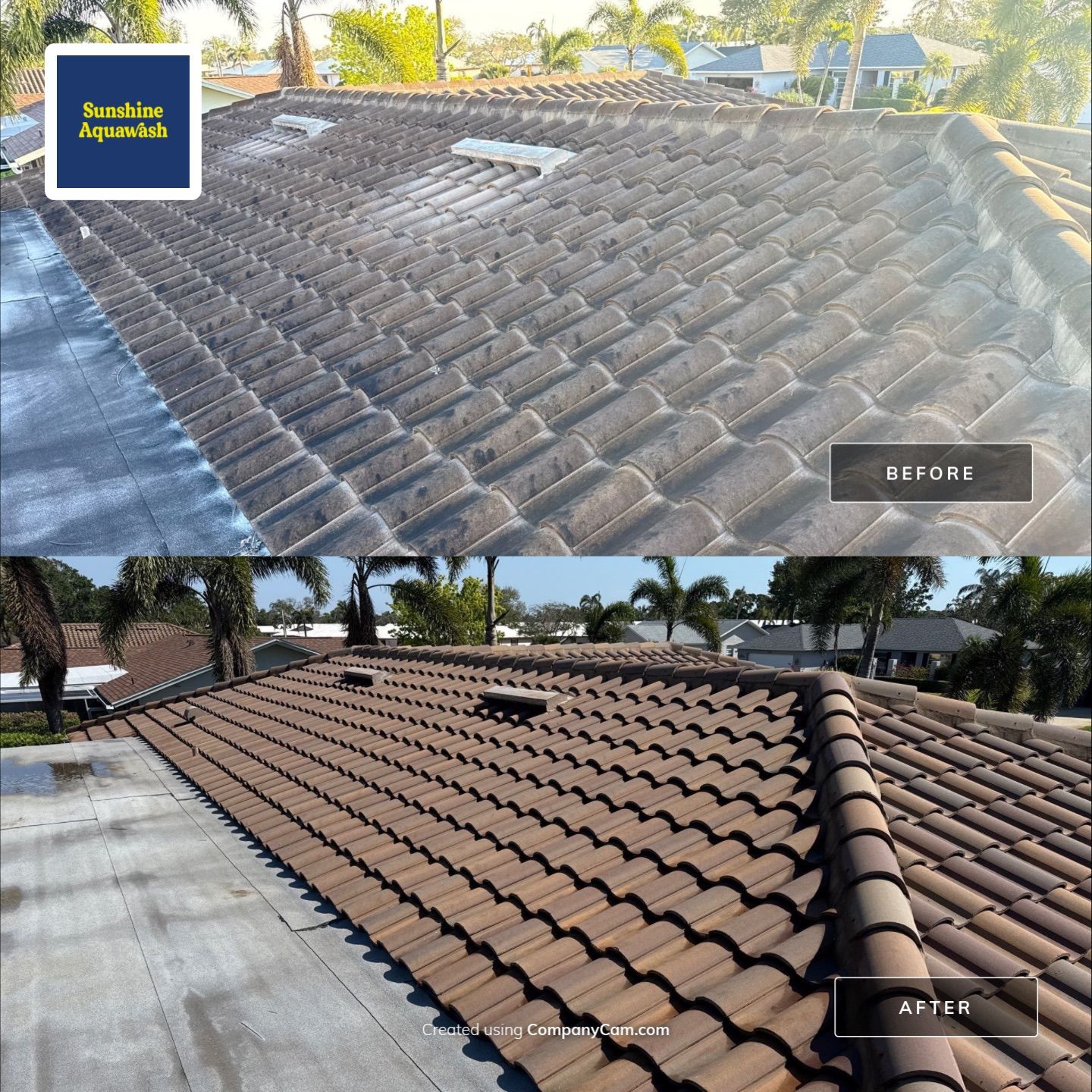 Concrete Tile Roof Cleaning in Village Green – Bradenton, FL | No Walking on Tiles! by Sunshine AquaWash