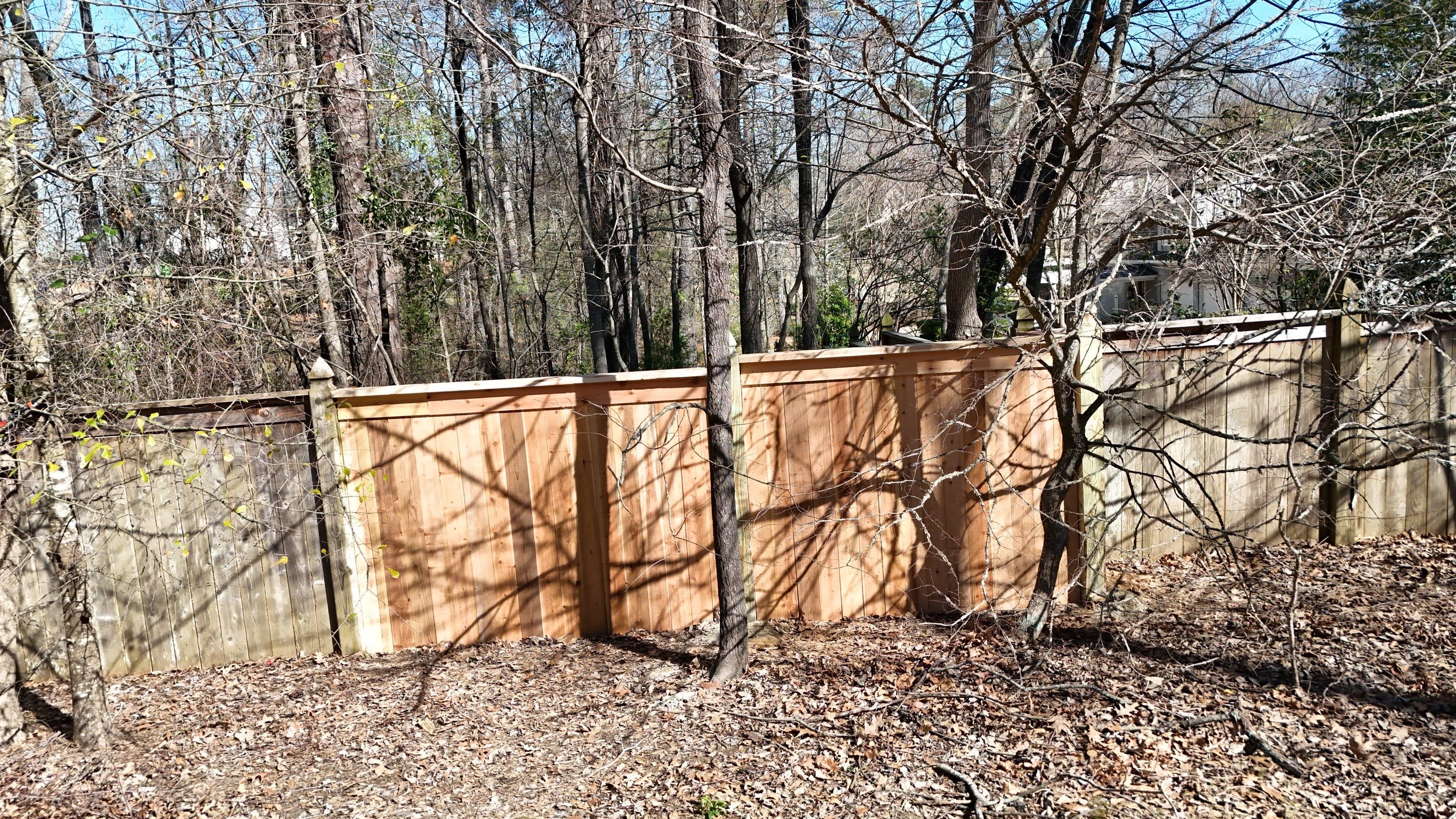 6' Cedar Good Neighbor Fence Repair French Gothic 6x6 by Roberson Construction LLC