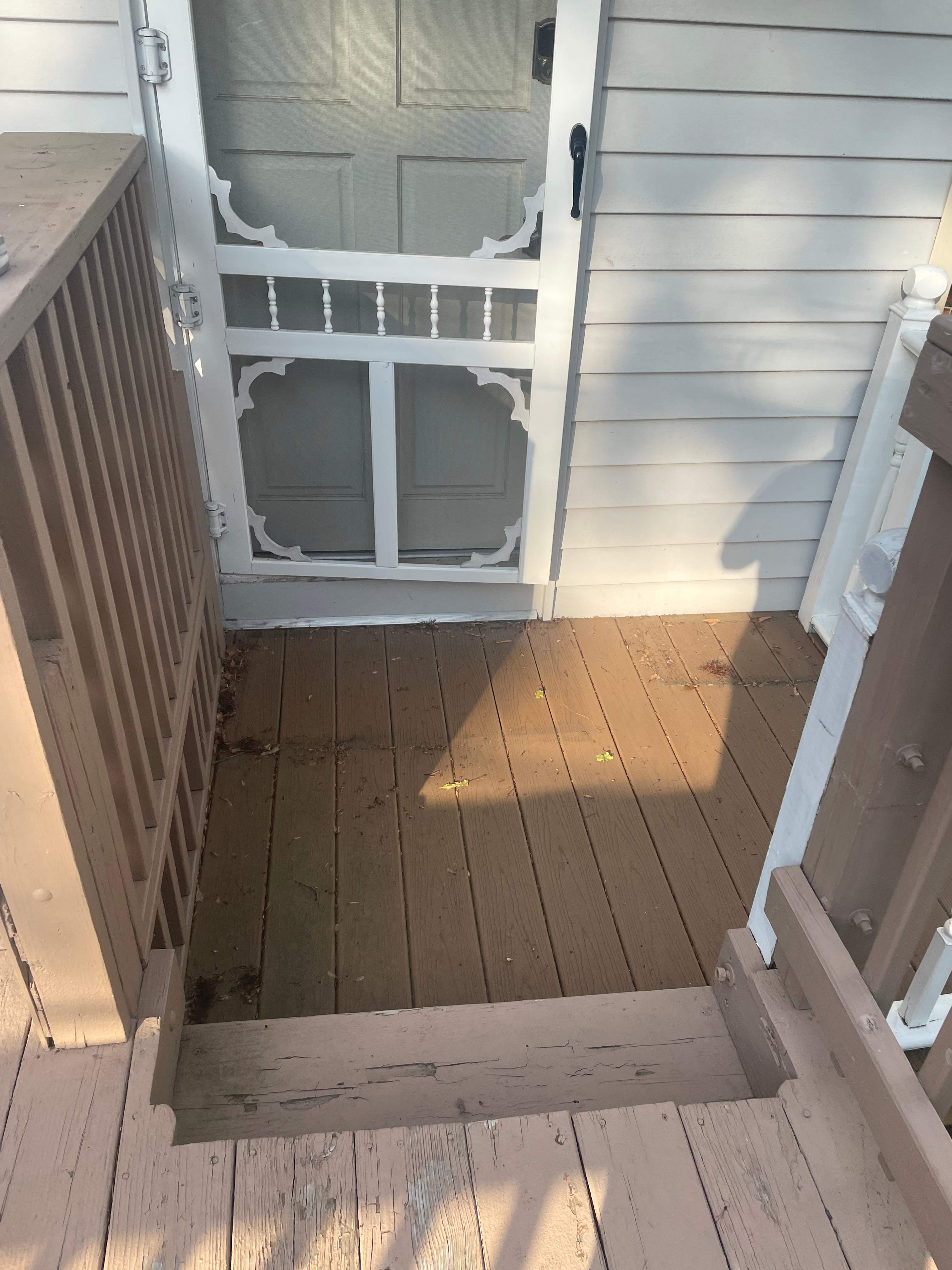 Deck resurfacing, railing replacement and concrete resurfacing by Fairfax Contractors, LLC
