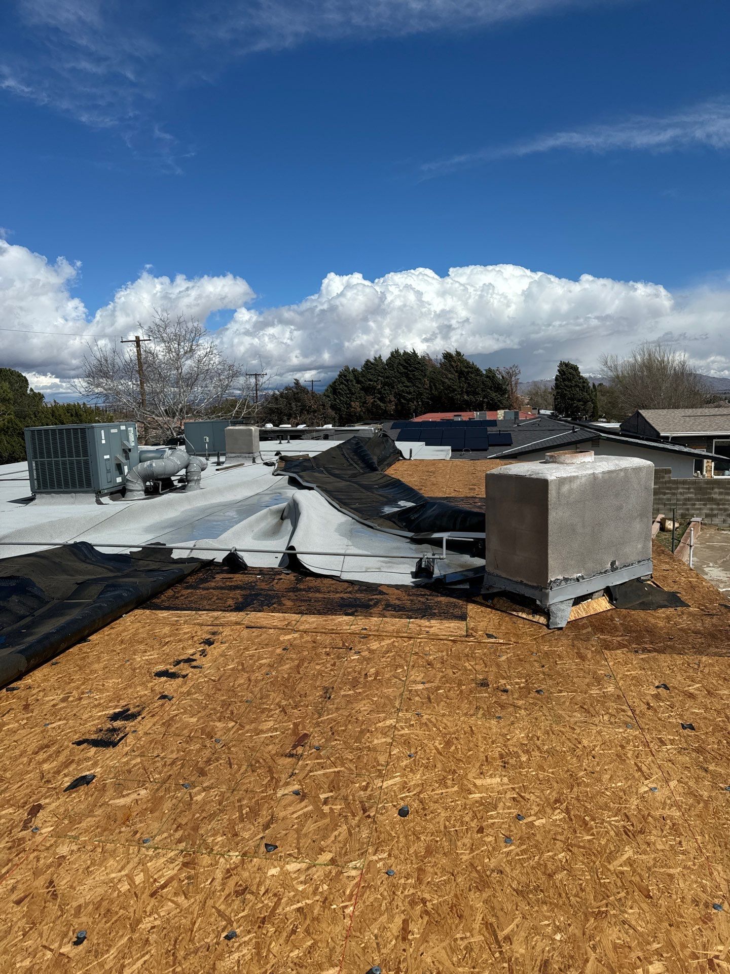 Storm took out this roof in Hesperia, CA by Innova Air & Heat