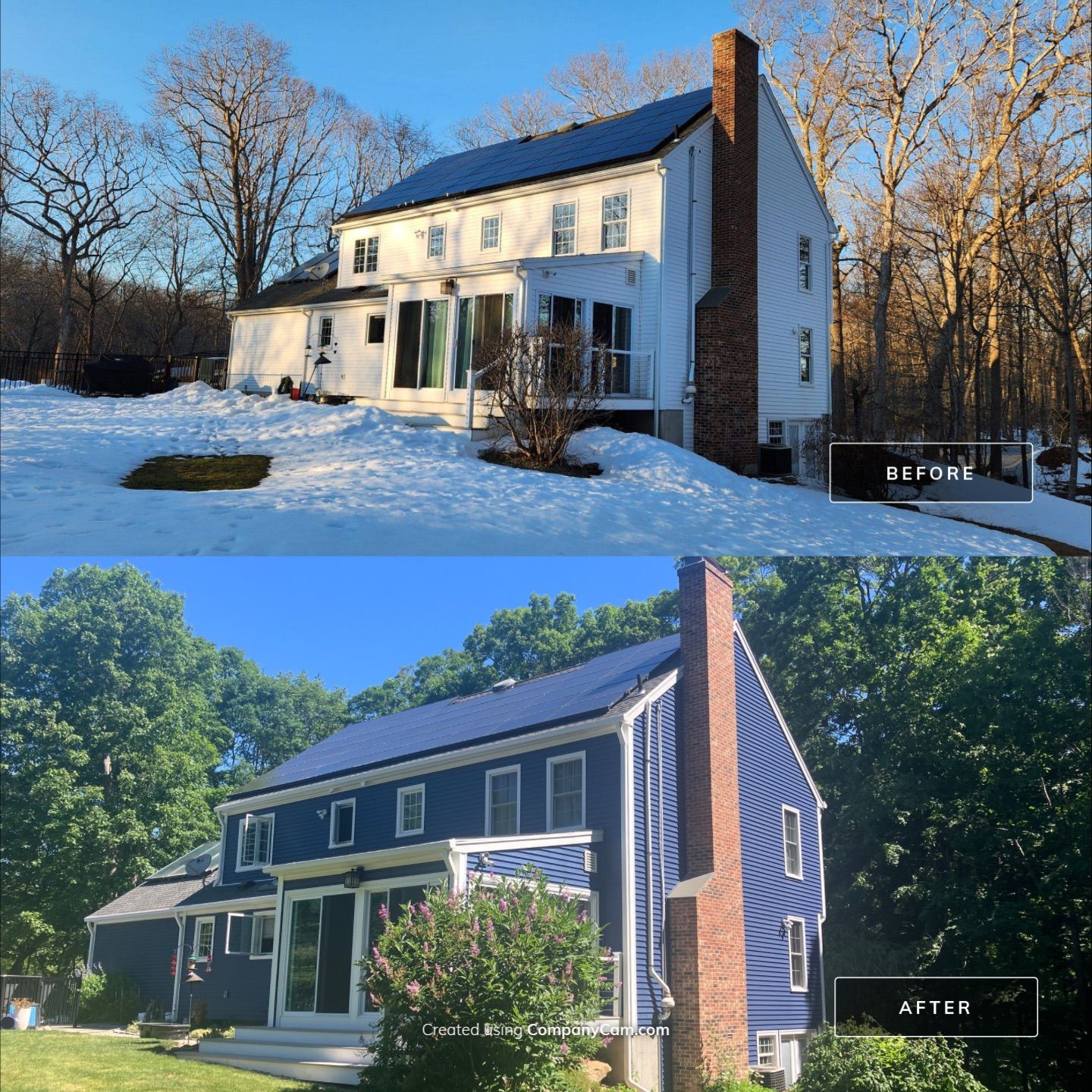 Siding facelift with Cert Monogram D/4 x16'8" clapboard, Midnight Blue & Cert Monogram D4x25' clapboard, Midnight Blue by DiGiorgi Roofing and Siding Inc