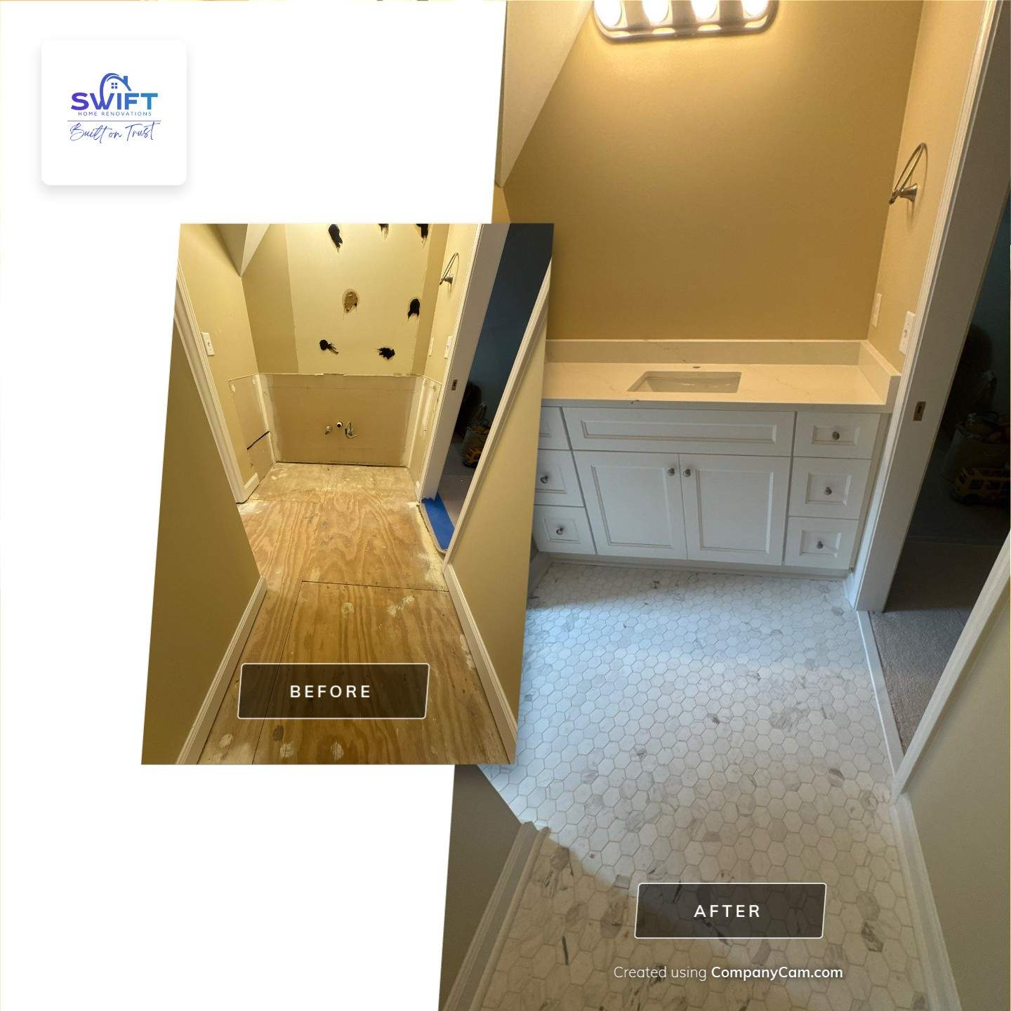 Marietta Bathroom and Laundry Room Floor and Vanity Remodel by Swift Home Renovations
