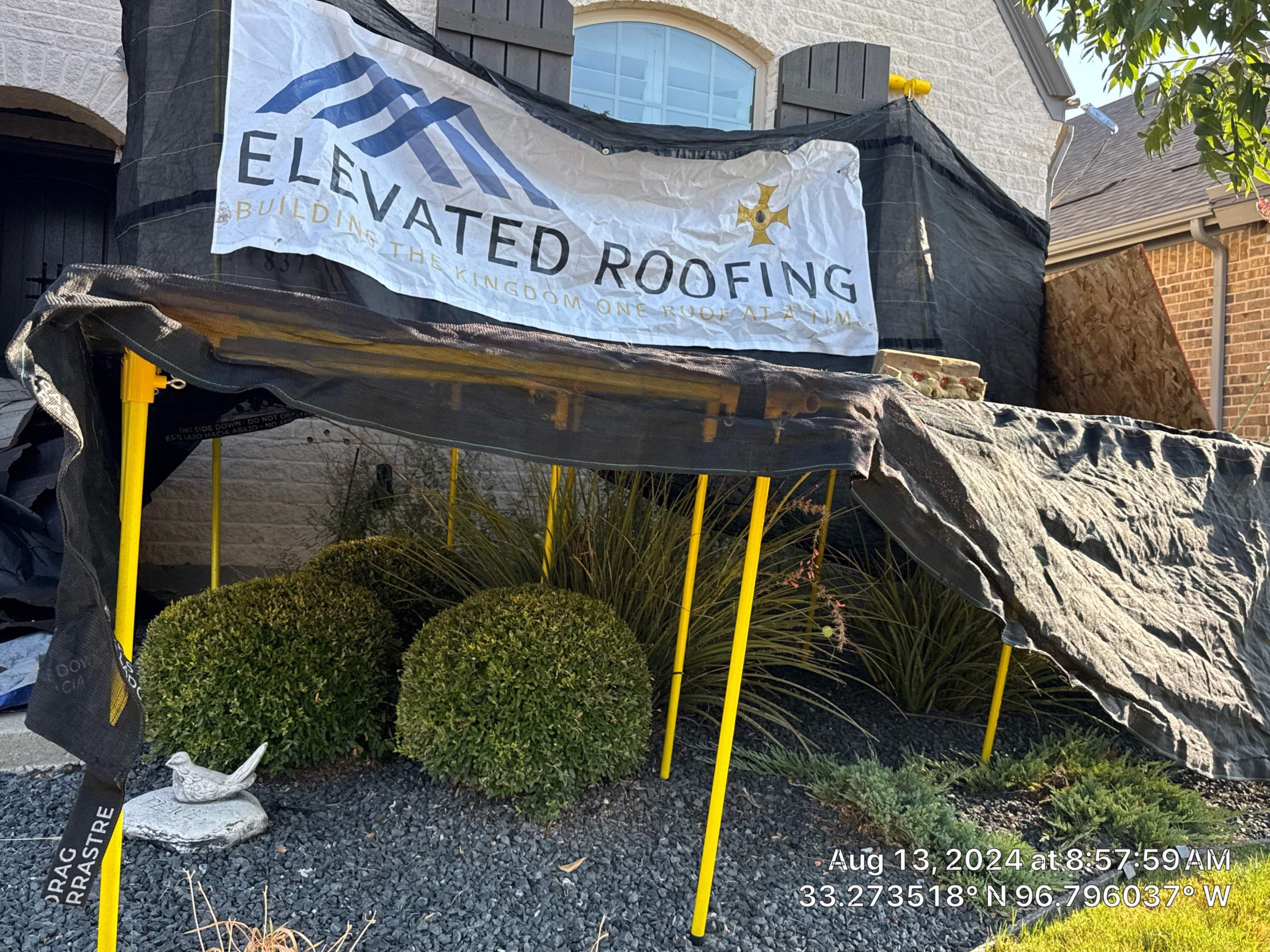 New Roof Installation using Catch-All Netting & Shrub Guard Protection Systems by Elevated Roofing, LLC