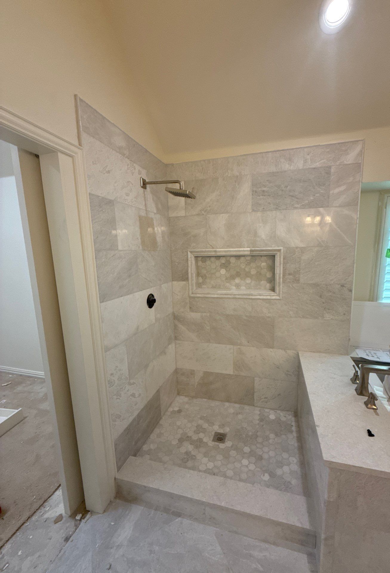 Frameless Shower and Mirror for Closet Applied to Pocket Door by Richardson Glass & Mirror