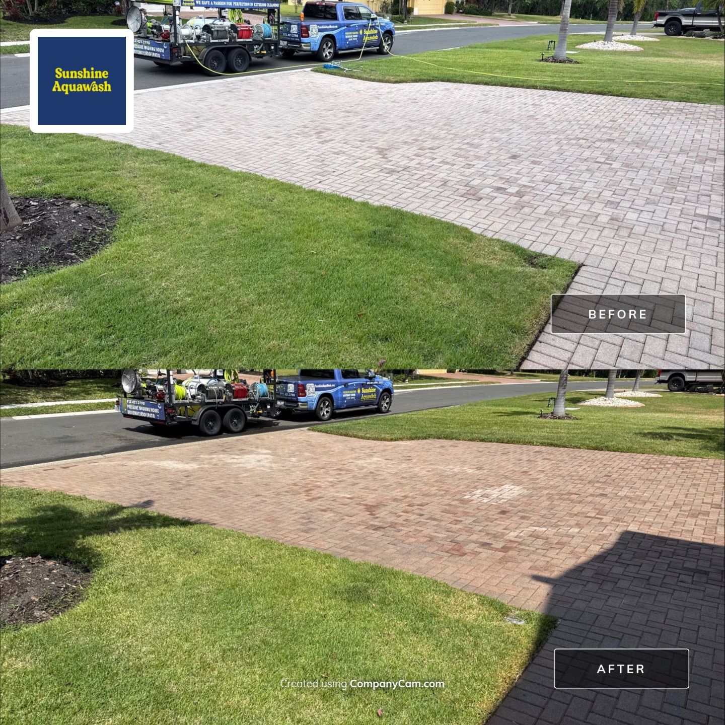 3-Car Paver Driveway & Entryway Cleaning | Oakleaf Hammock Community, Ellenton, FL by Sunshine AquaWash