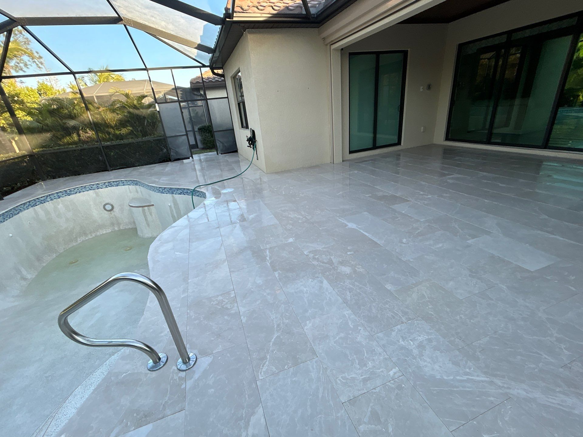 Pool Deck Renovation | Pool Coping & Tile Upgrade | Textured Marble Natural Stone - Bonita National Golf & Country Club by Old Town Pavers Llc