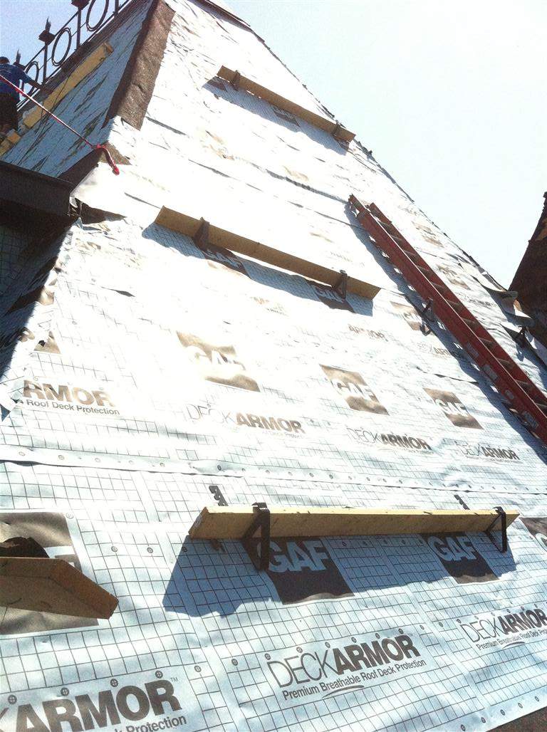 Historic Building ROOF REPLACEMNT with GAF TruSlate  on steep slop and Versico 60mil TPO on flat roof by Gorilla Exteriors Contracting, LLC