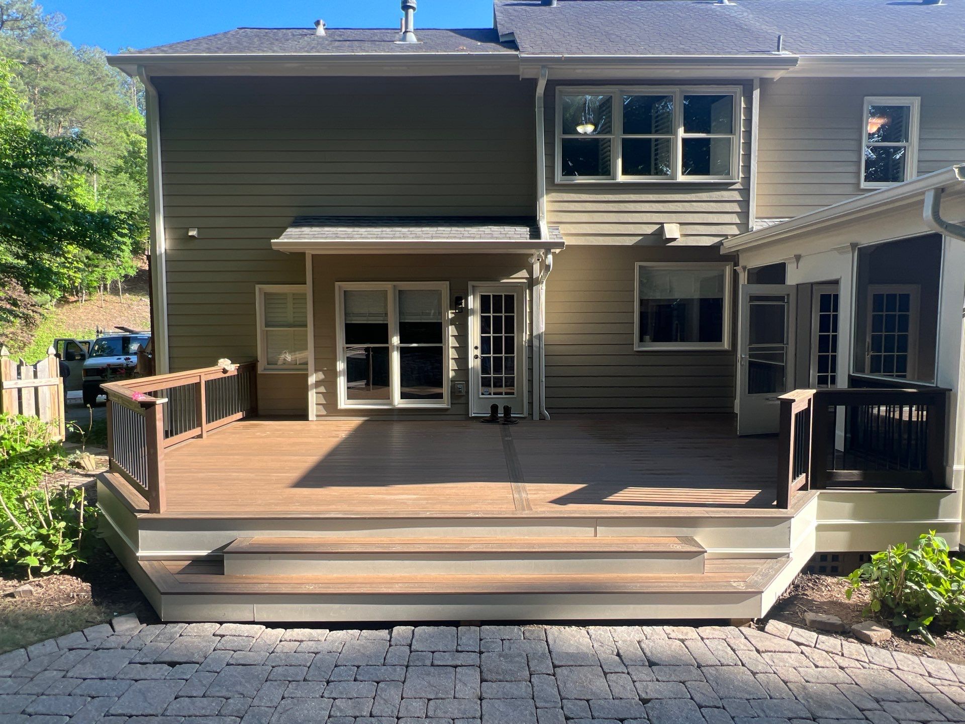 James Hardie Siding Install, Rotten Wood Replacement, Trex Deck Resurface, and Exterior Paint Project in Roswell, GA by Nelson Exteriors 