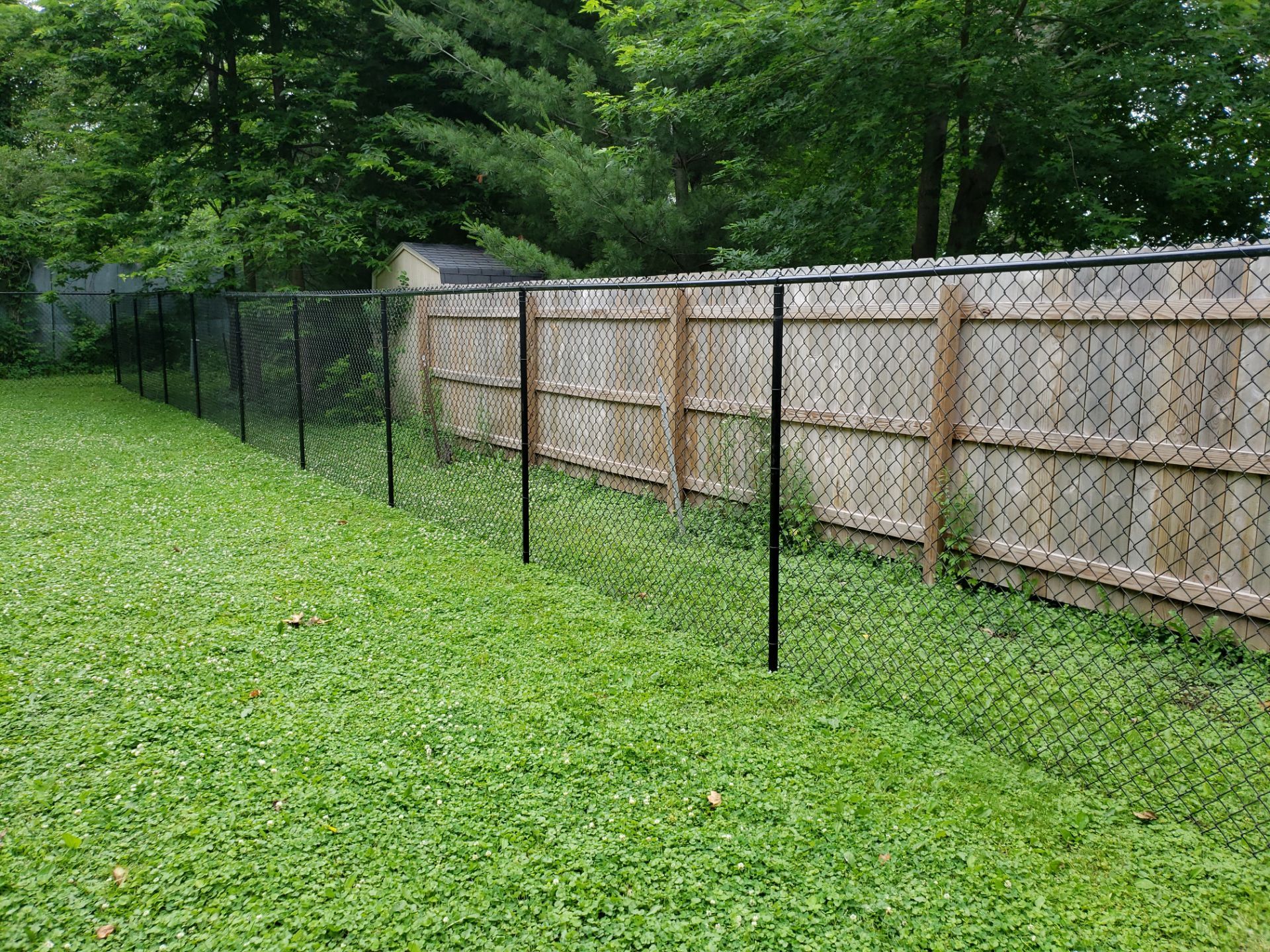 Black Vinyl Chain Link Fence Installation in Charles City by Perfect Picket Fence and Stain