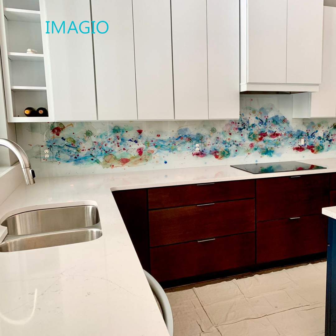 Kitchen Remodel using IMAGIO Solid Glass Backsplash by Rocco Pisto by IMAGIO