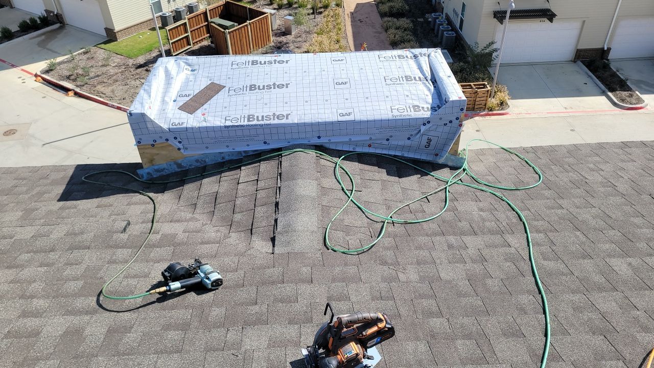Apartment Roofing Installation using GAF HDZ Shingles, GAF TPO and Pavers in Lewisville, TX by Roof Experts