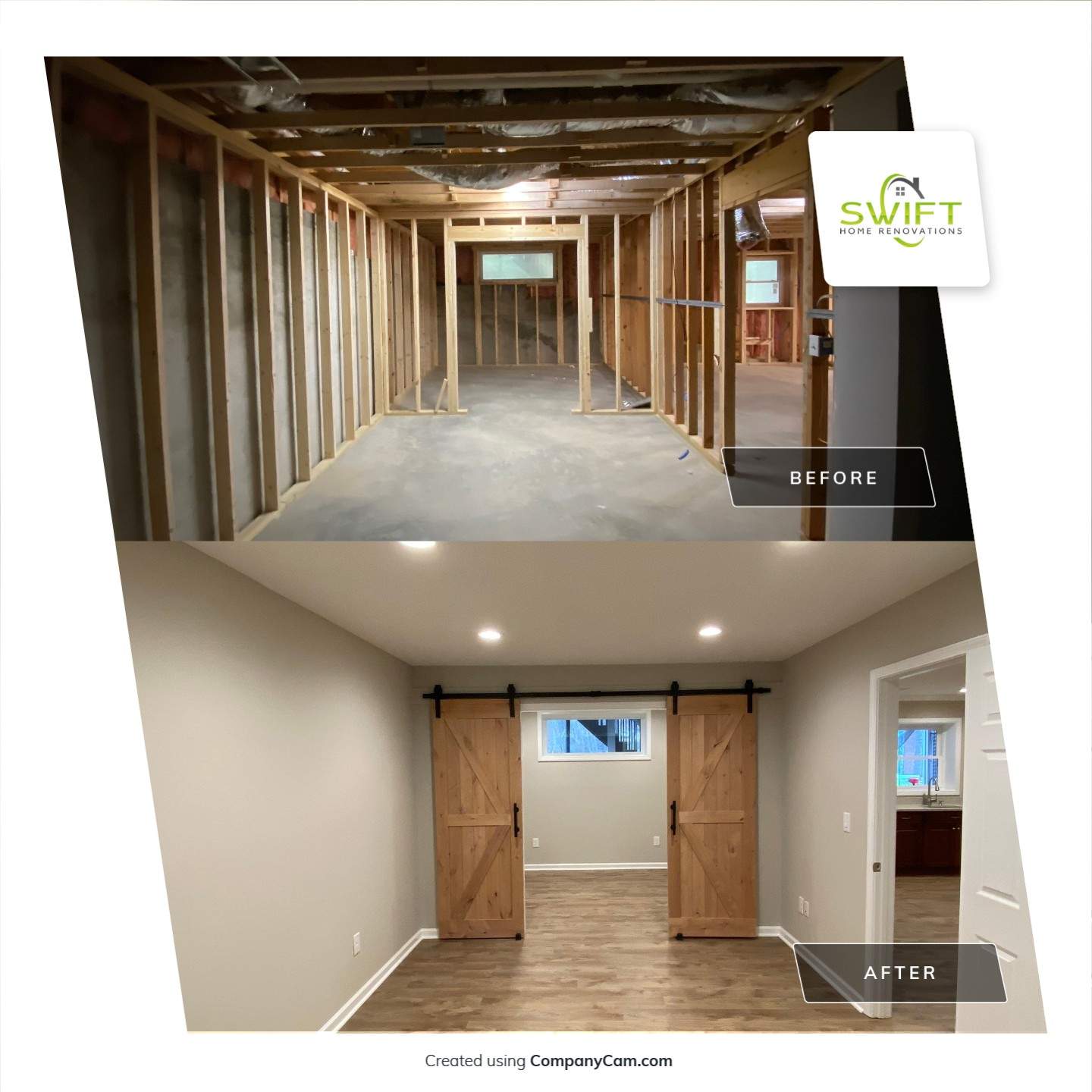 Acworth Basement Transformation With Wet Bar and Stone Fireplace by Swift Home Renovations