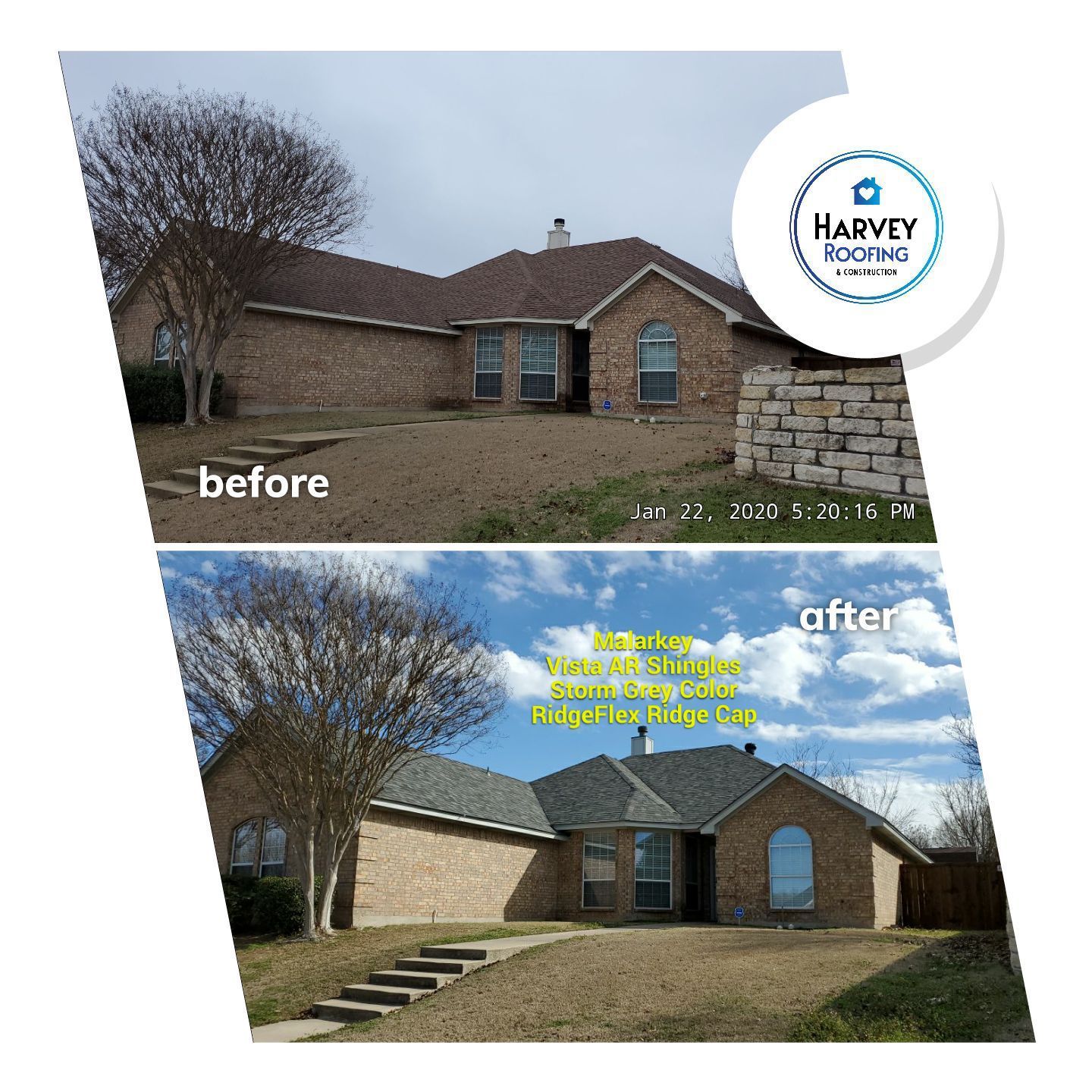 Residential Roofing Installation using Malarkey Vista AR by Harvey Roofing & Construction