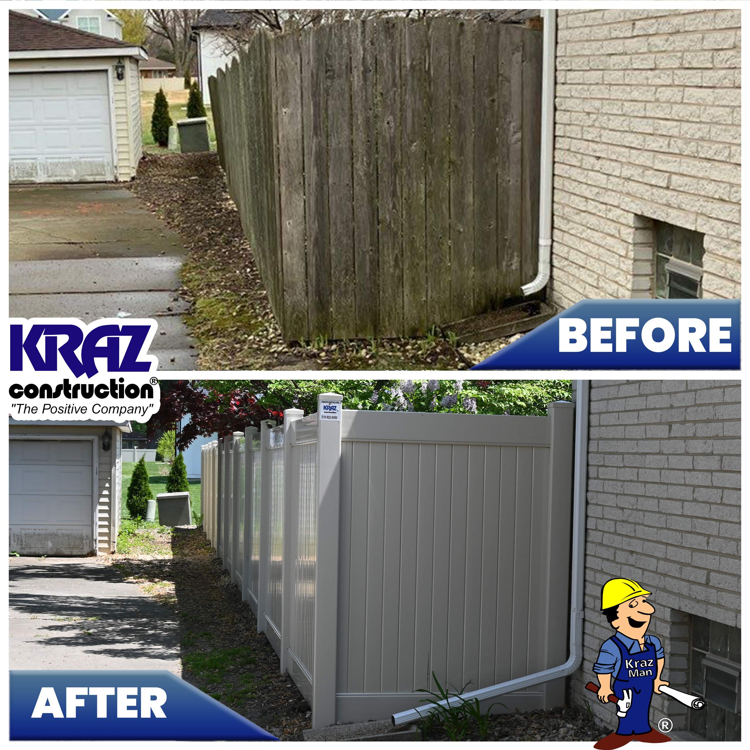 Vinyl Fence Installation in Backyard by Kraz Construction
