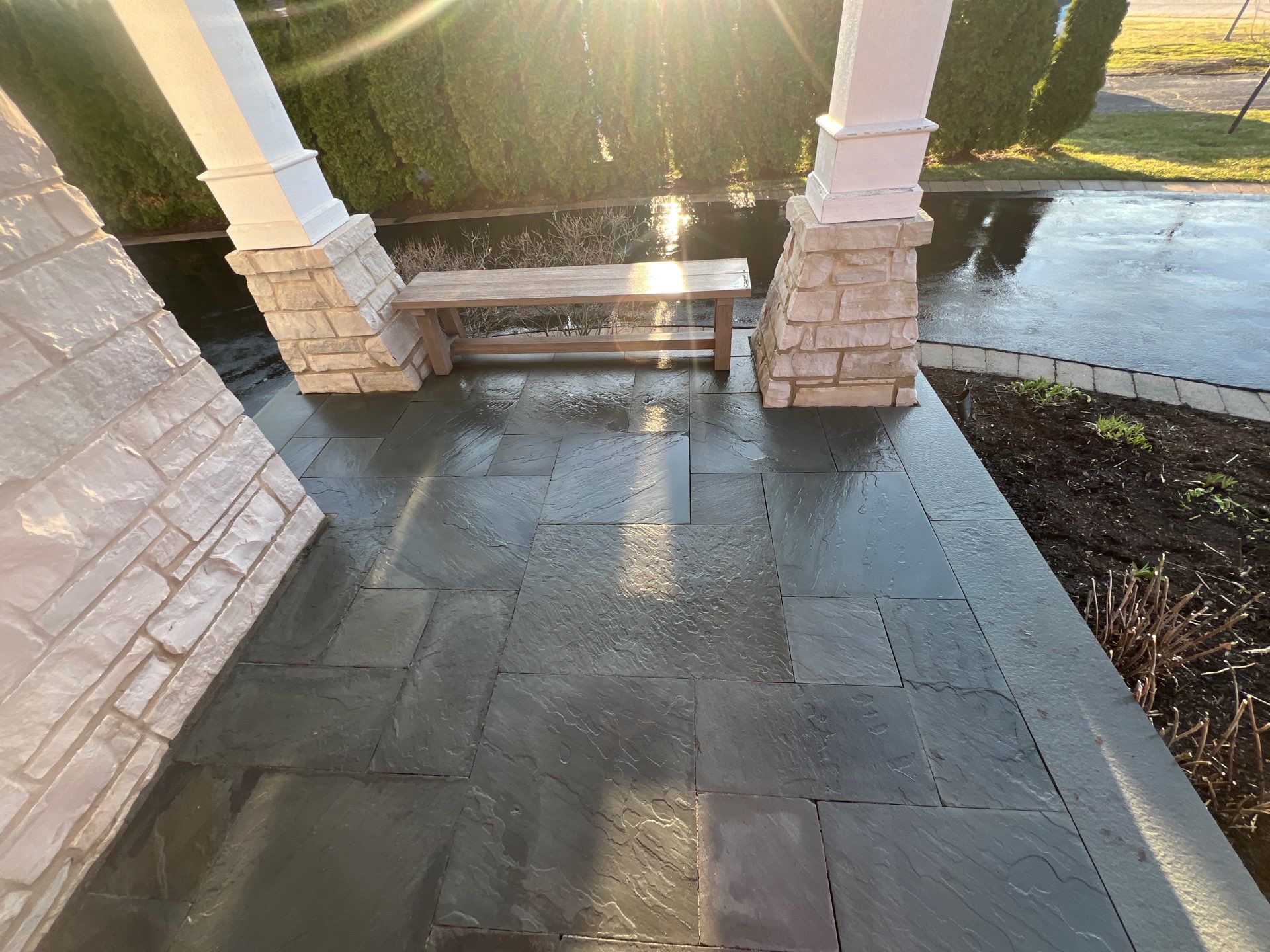bluestone using Algaecide, soft wash soap by Northern Power Washing LLC.
