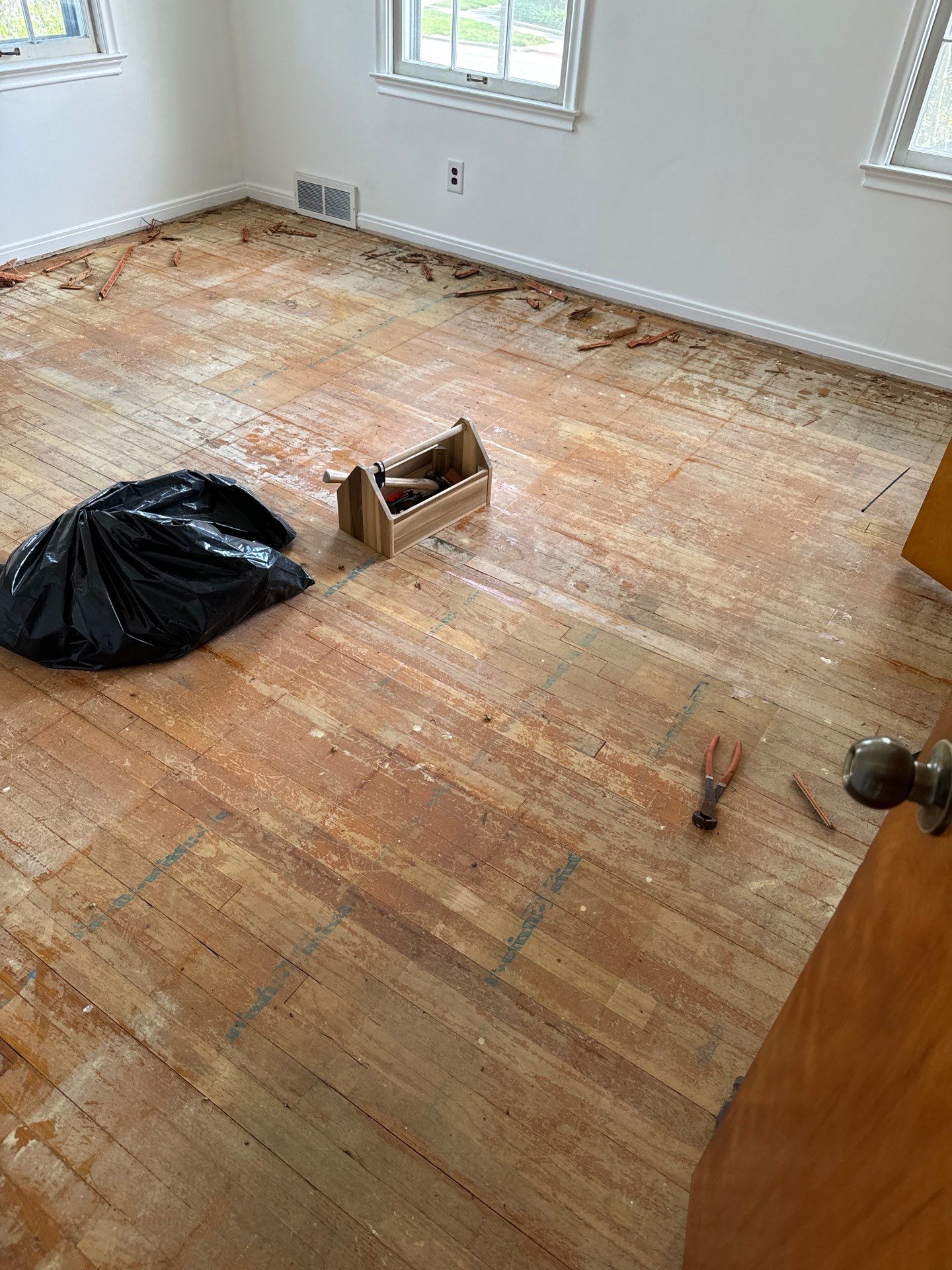Hardwood flooring sanding using 2 1/4" Red oak flooring Golden Oak Stain by Ann Arbor Hardwoods