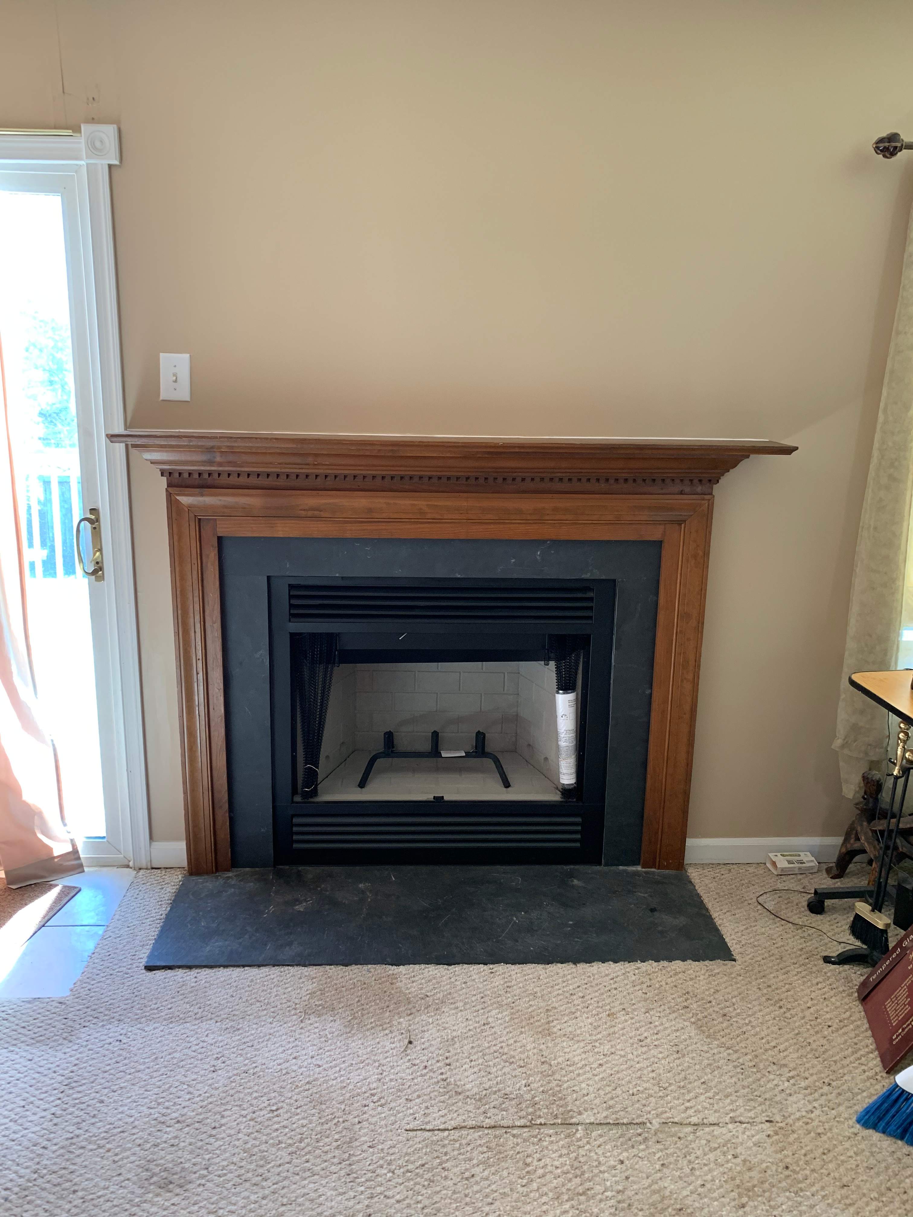 Wood Fireplace + Slate + Mantel by Premier Chimney and Roofing