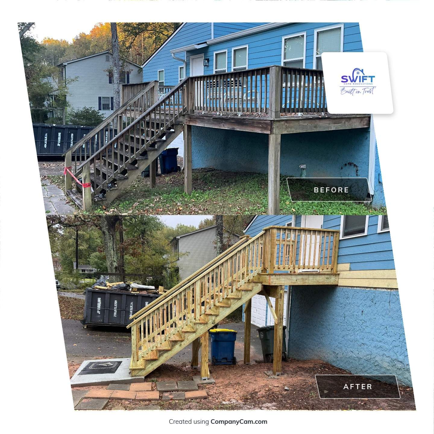 Custom Pressure-Treated Wood Staircase and Landing Installation by Swift Home Renovations