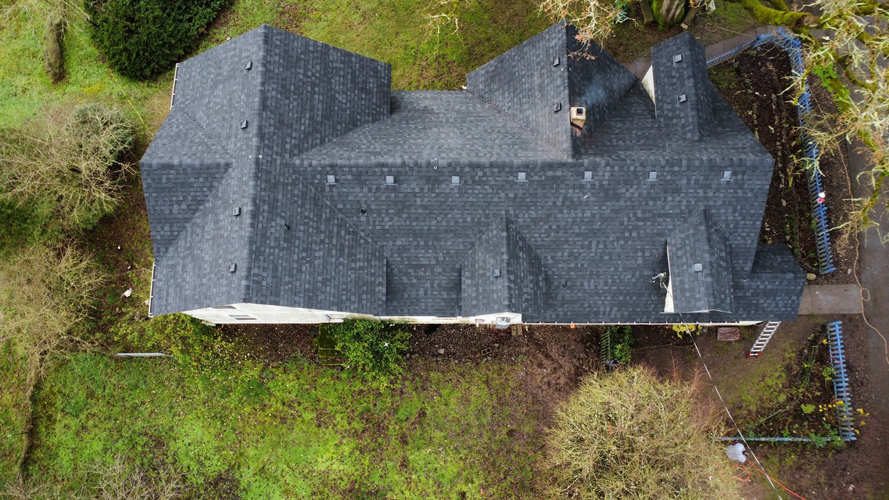 Residential Roofing Installation using IKO Dynasty (Color: Granite Black) by Orezona Building & Roofing Company, Inc.