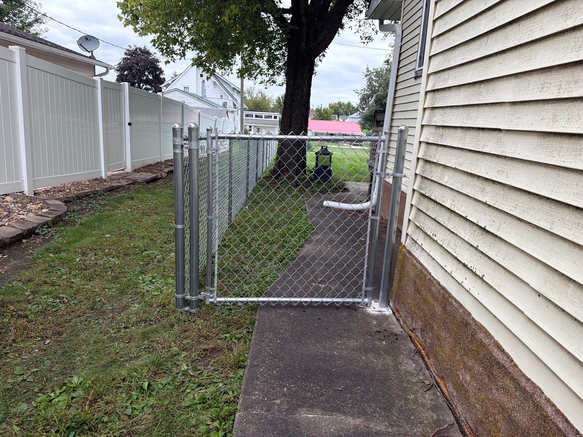 Tripoli Residential Galvanized Chain Link Fence with Double Gates by Perfect Picket Fence and Stain