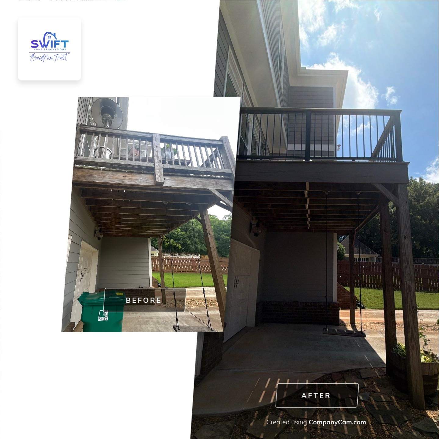 Elevated Composite Deck Replacement with Metal Railings in Smyrna by Swift Home Renovations 