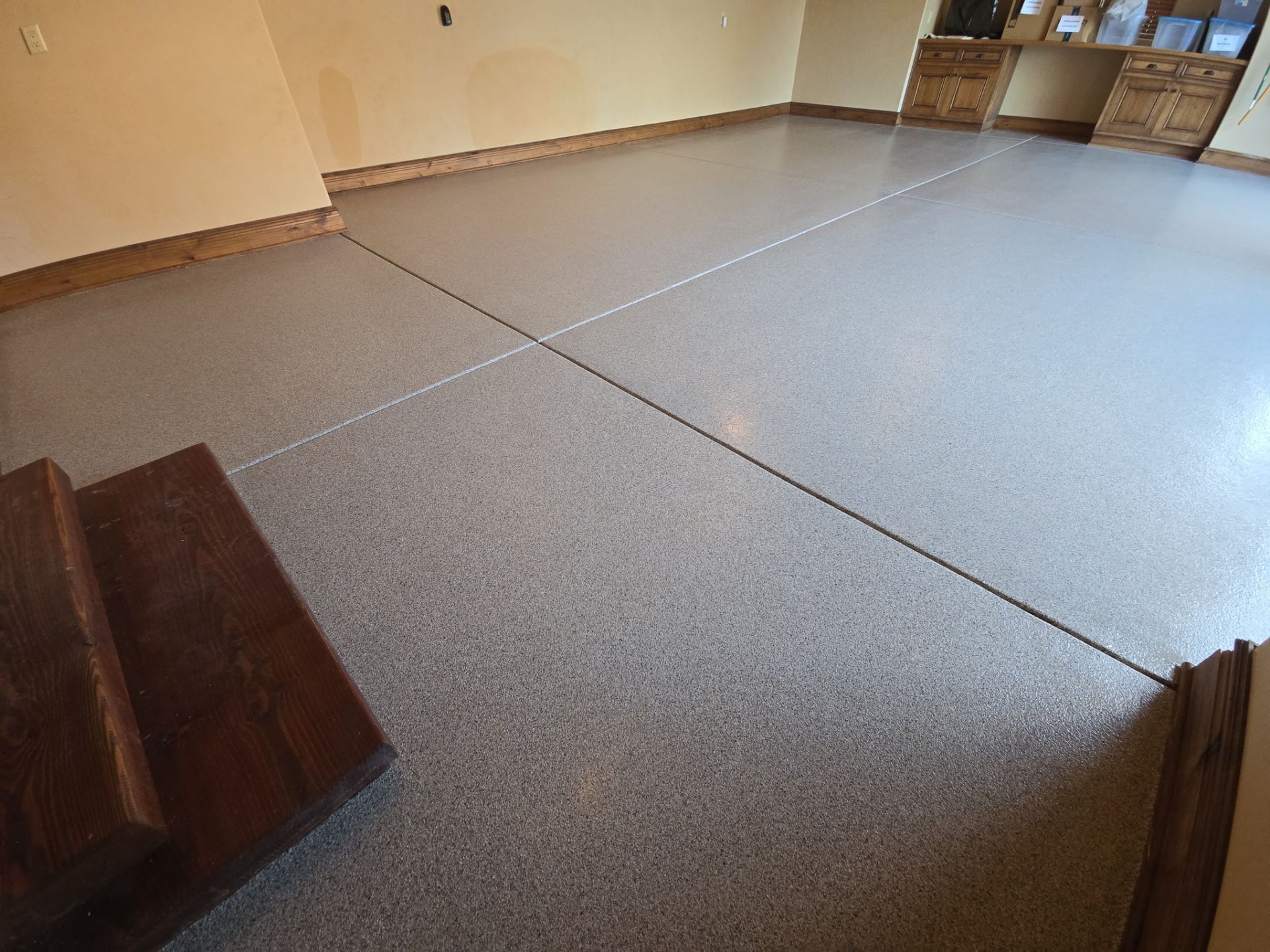 Garage Transformation using Stone/Marble Hybrid by Croc Coatings, LLC