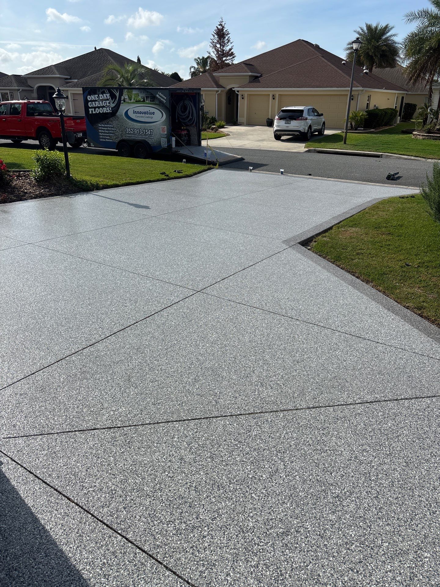 Driveway & Sidewalk Slatestone with Silvercreek borders by Innovative Concrete Coatings 