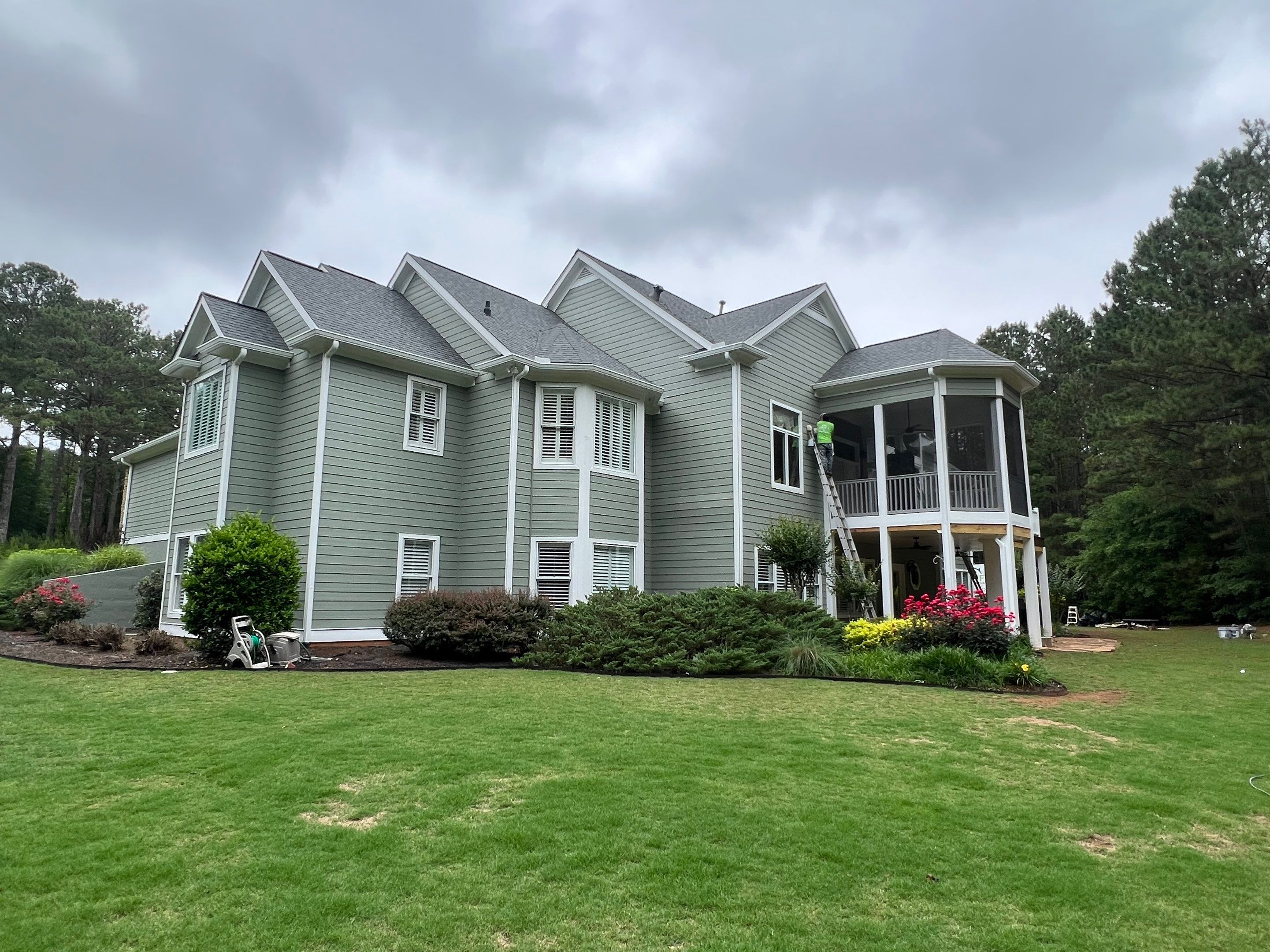 Sage Green Exterior House Painting and Trim Refresh in McDonough by Swift Home Renovations