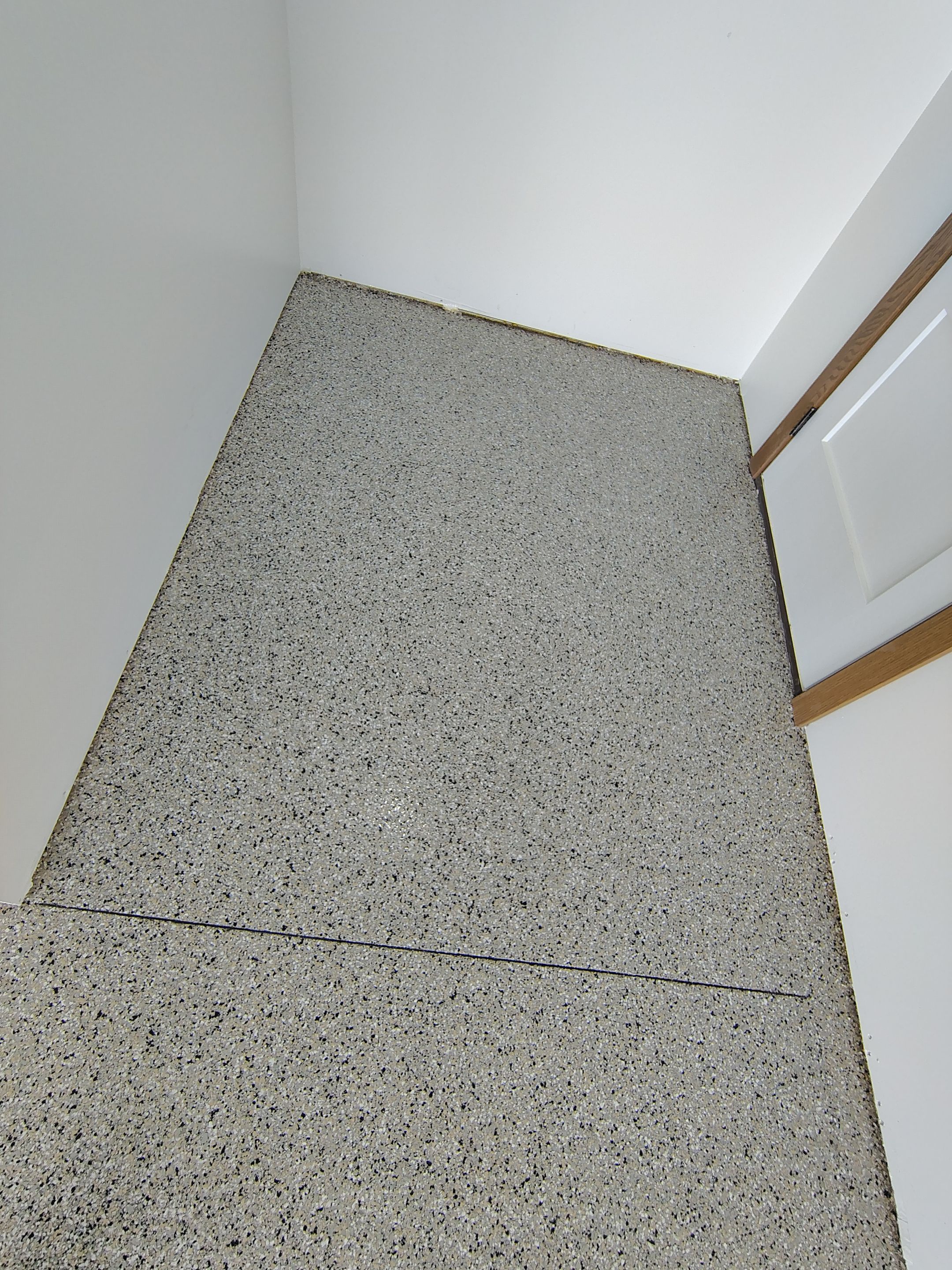Gray and White Speckled Epoxy Garage Floor Coating in Tea by Select Painting, Coatings & Garage Cabinets