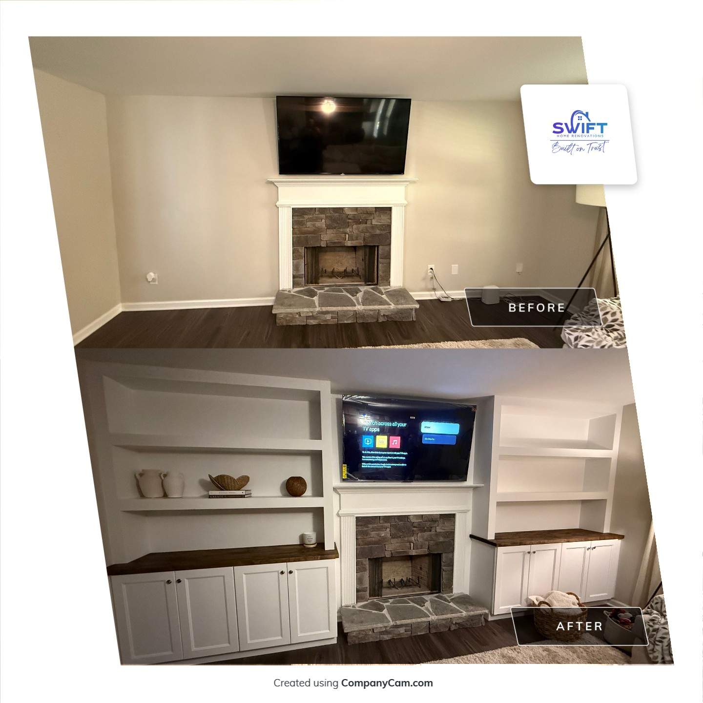Custom Living Room Built-In Cabinetry and Fireplace Upgrade in Dallas by Swift Home Renovations