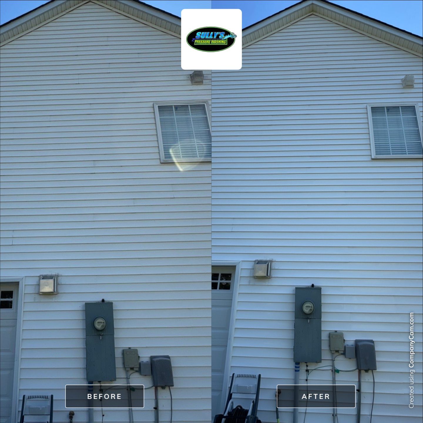 the service is cleaning a vinyl siding surface removing dirt and debris for a brighter appearance and improved curb appeal