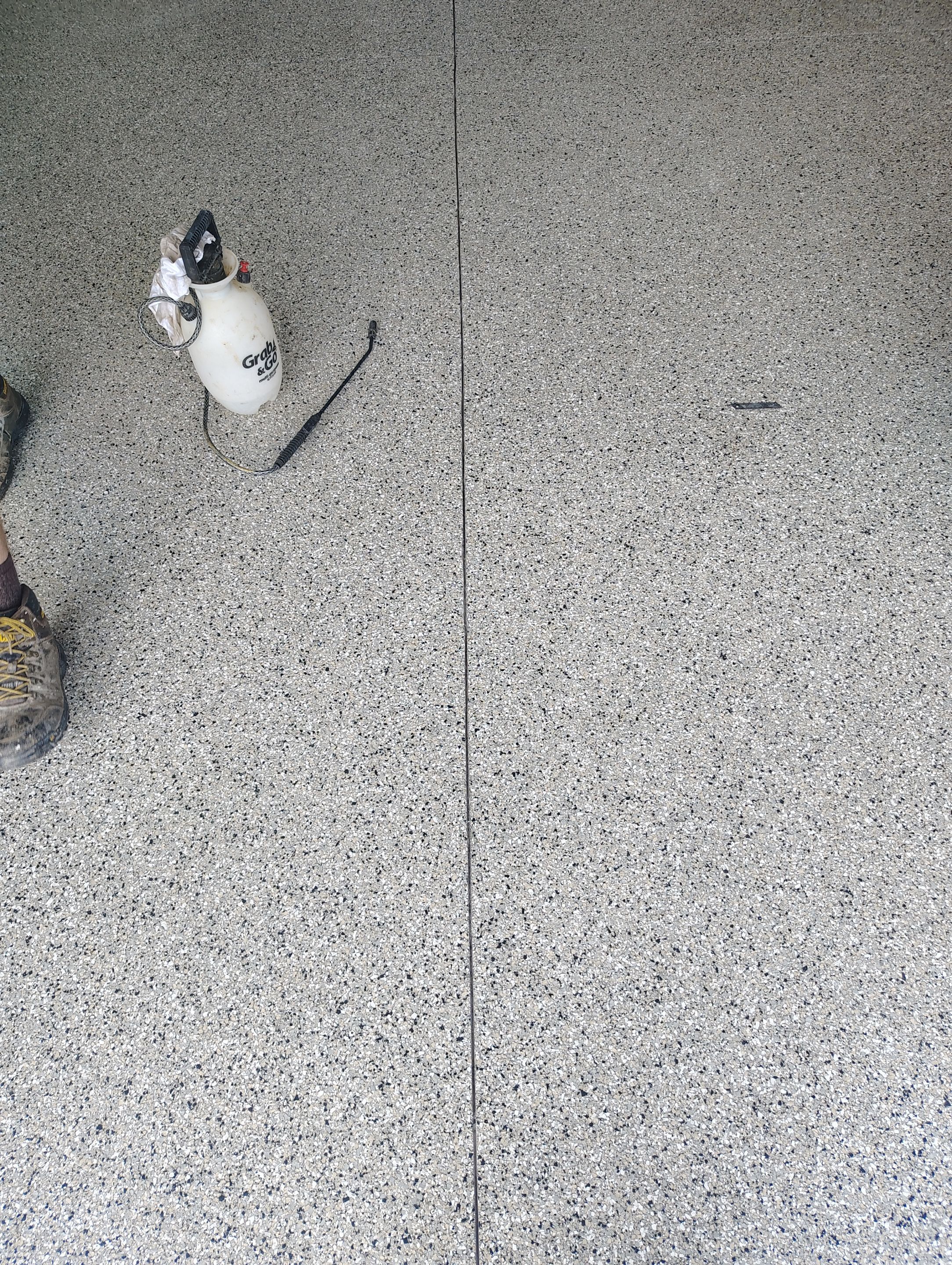 Gray and White Speckled Epoxy Garage Floor Coating in Tea by Select Painting, Coatings & Garage Cabinets